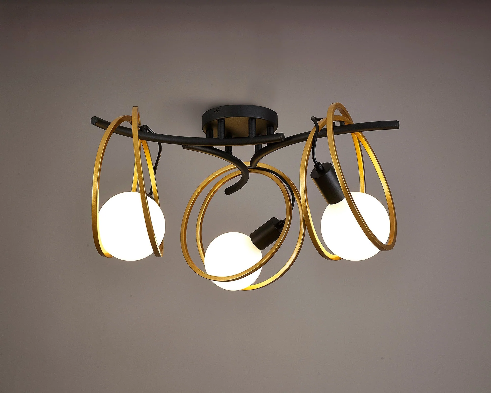 Corfu Double Ring Indoor Semi Flush Ceiling Light 1/2/3/4Lt, Matt Black & Painted Gold - Image 16