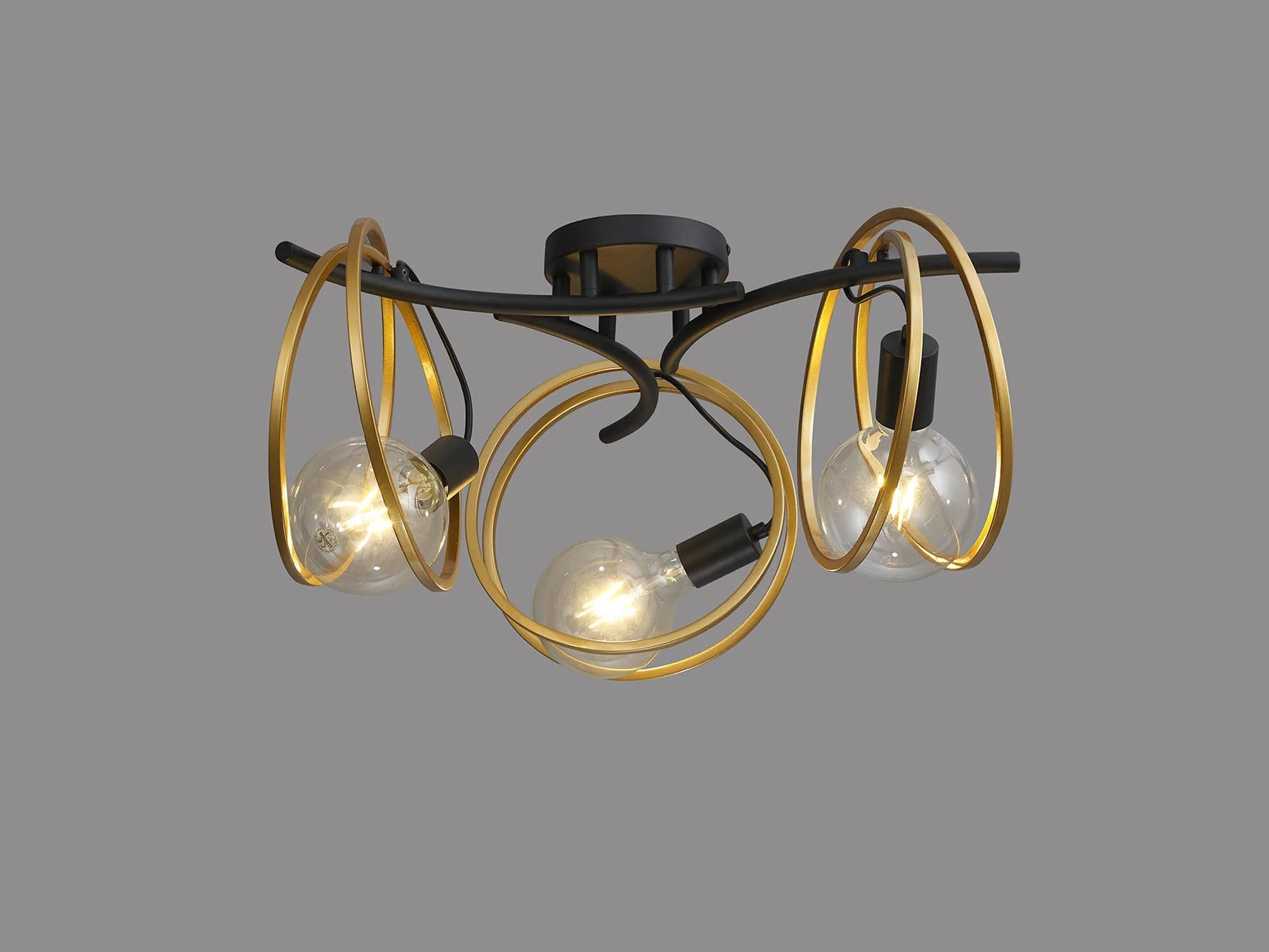 Corfu Double Ring Indoor Semi Flush Ceiling Light 1/2/3/4Lt, Matt Black & Painted Gold - Image 17