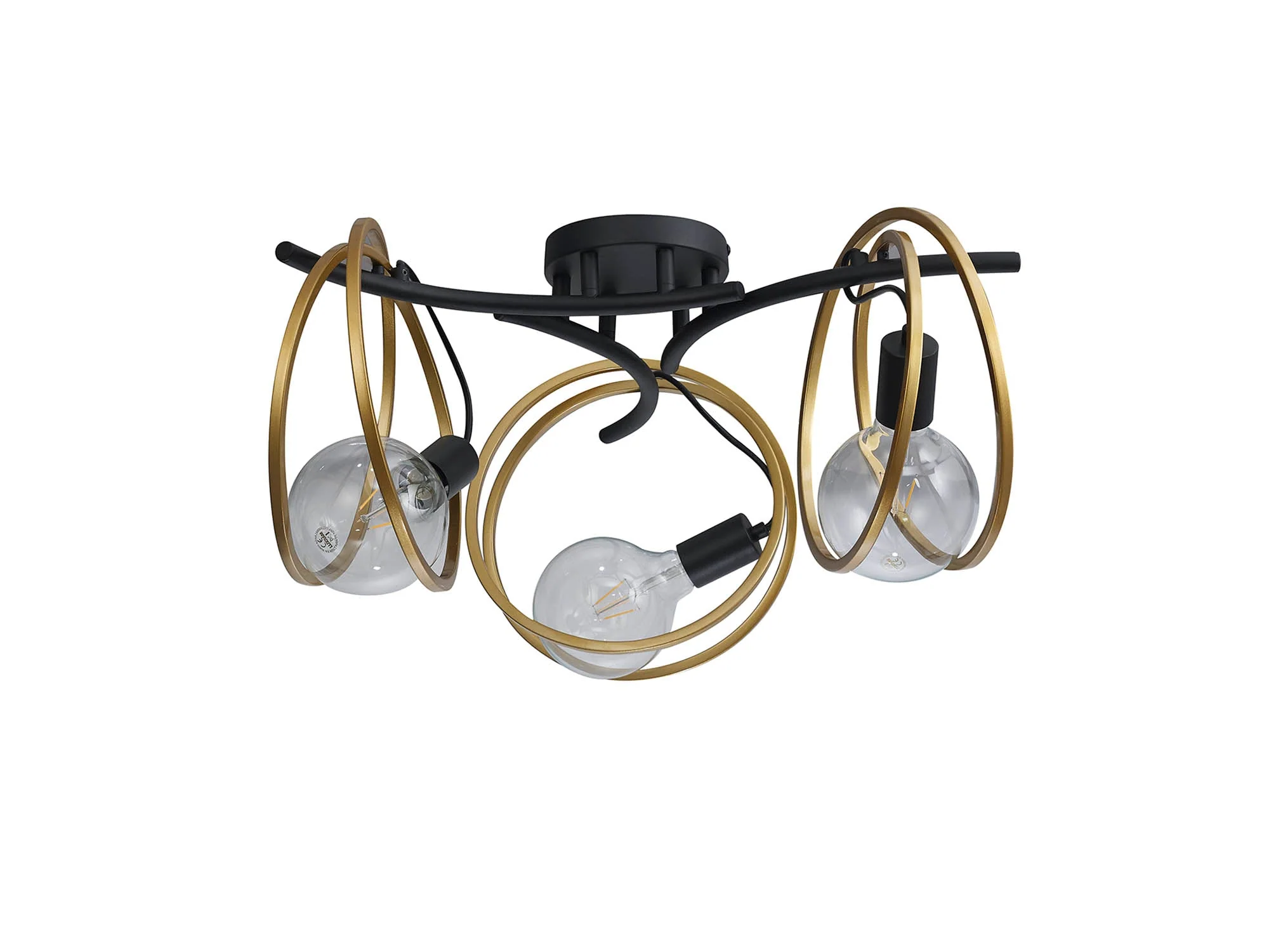 Corfu Double Ring Indoor Semi Flush Ceiling Light 1/2/3/4Lt, Matt Black & Painted Gold - Image 18