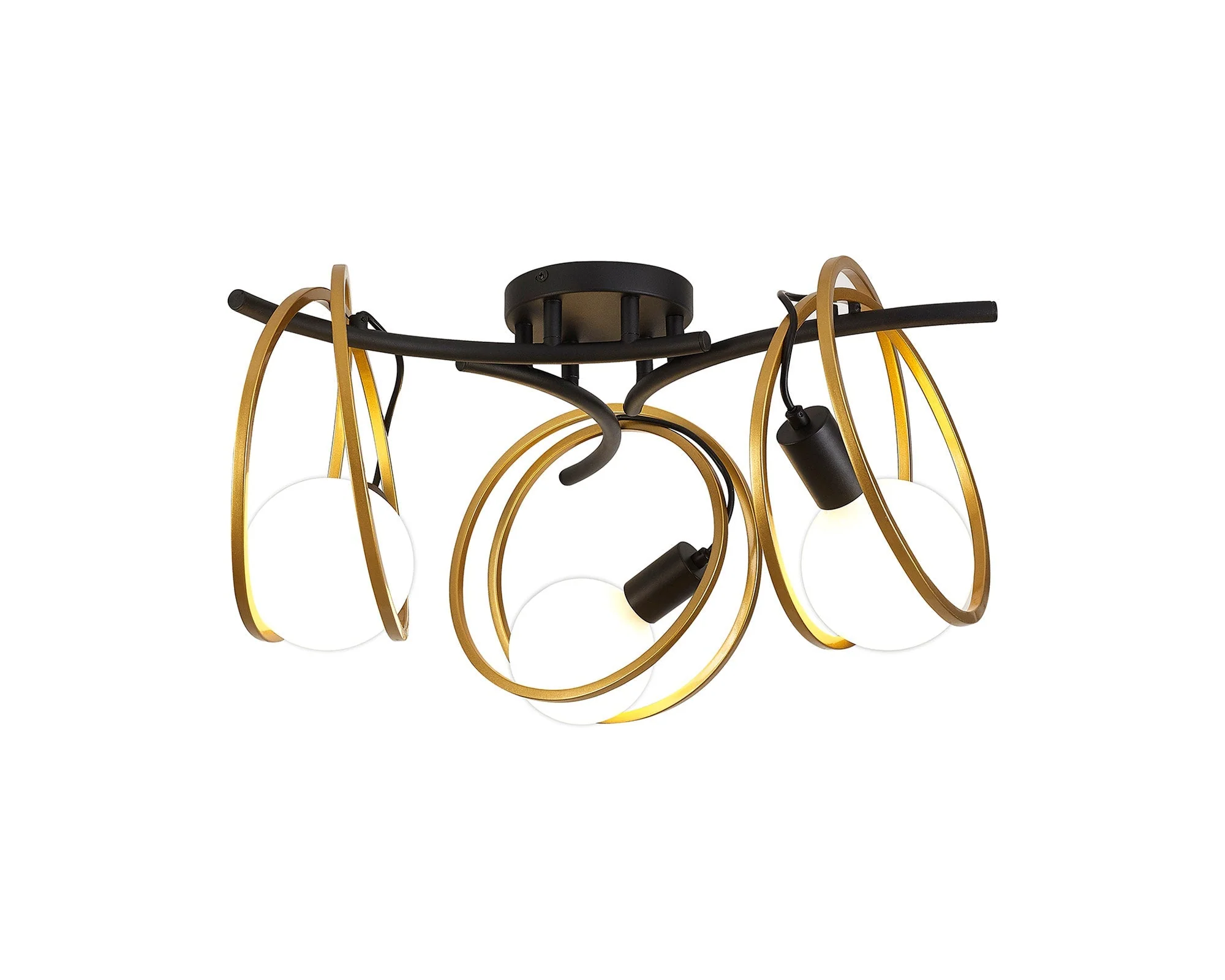 Corfu Double Ring Indoor Semi Flush Ceiling Light 1/2/3/4Lt, Matt Black & Painted Gold - Image 19