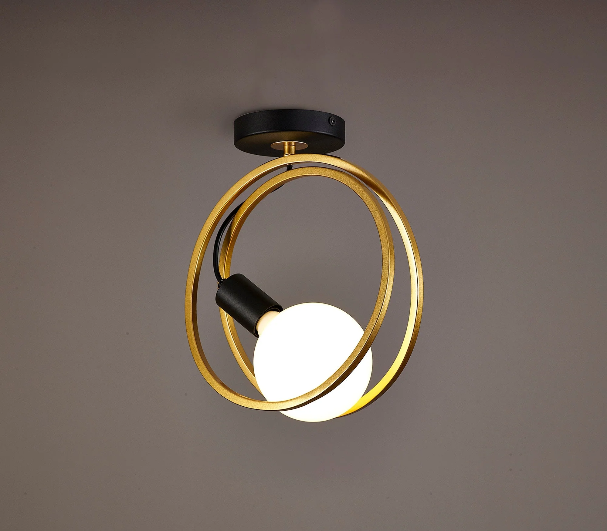 Corfu Double Ring Indoor Semi Flush Ceiling Light 1/2/3/4Lt, Matt Black & Painted Gold - Image 2
