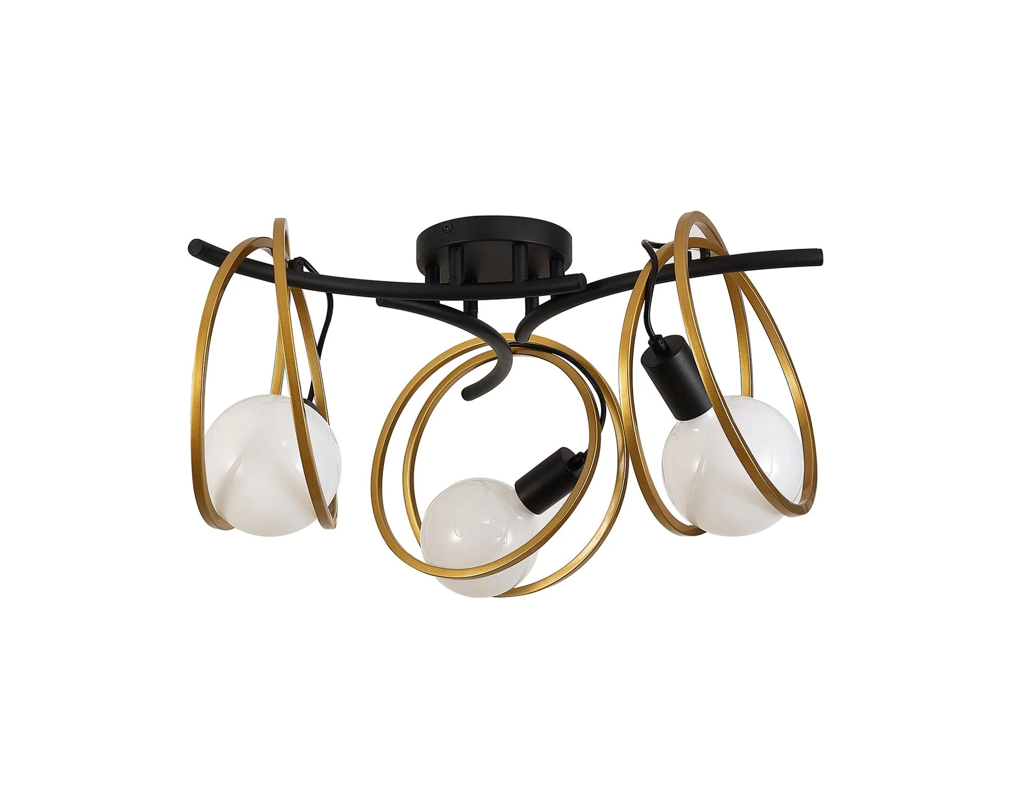 Corfu Double Ring Indoor Semi Flush Ceiling Light 1/2/3/4Lt, Matt Black & Painted Gold - Image 20