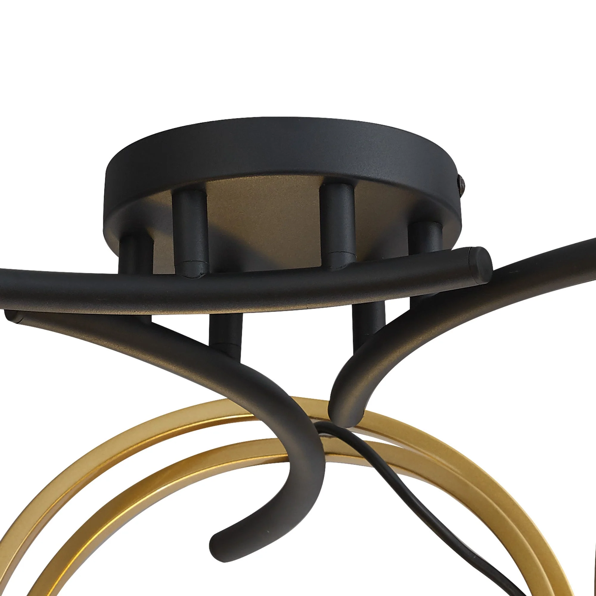 Corfu Double Ring Indoor Semi Flush Ceiling Light 1/2/3/4Lt, Matt Black & Painted Gold - Image 21