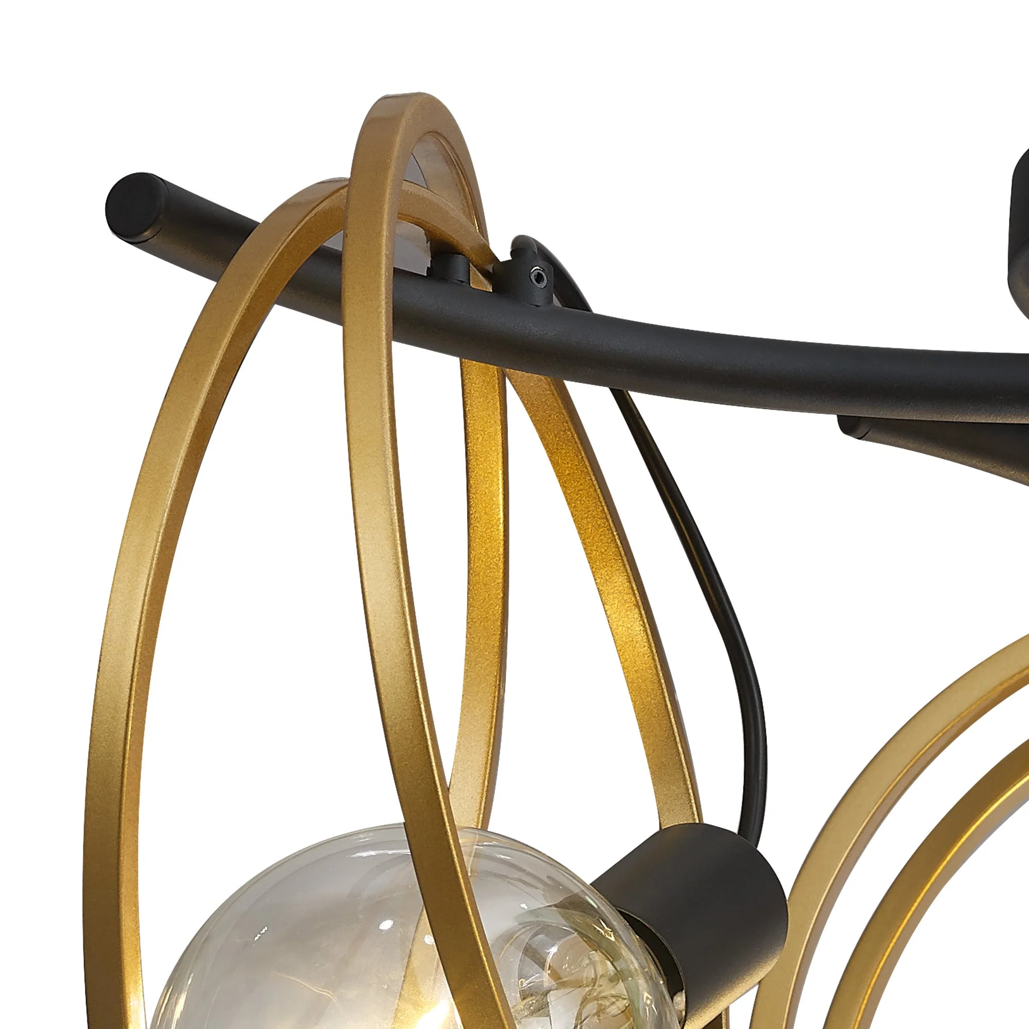Corfu Double Ring Indoor Semi Flush Ceiling Light 1/2/3/4Lt, Matt Black & Painted Gold - Image 22