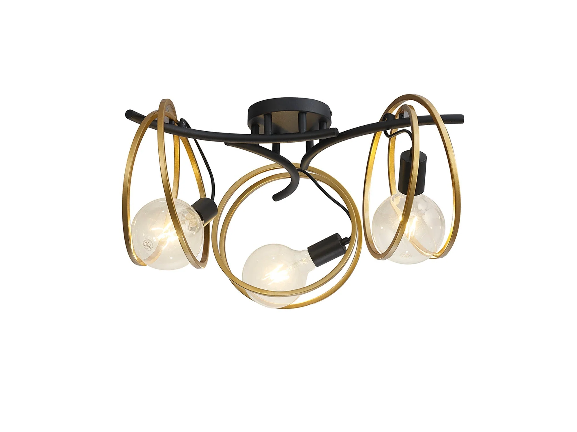 Corfu Double Ring Indoor Semi Flush Ceiling Light 1/2/3/4Lt, Matt Black & Painted Gold - Image 24