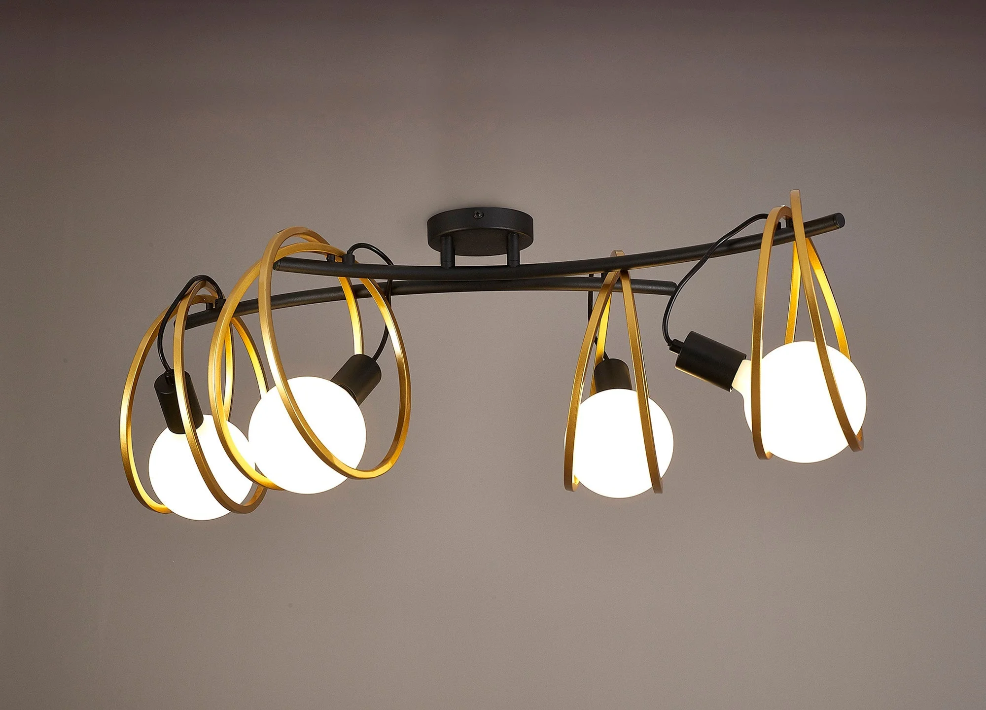 Corfu Double Ring Indoor Semi Flush Ceiling Light 1/2/3/4Lt, Matt Black & Painted Gold - Image 25