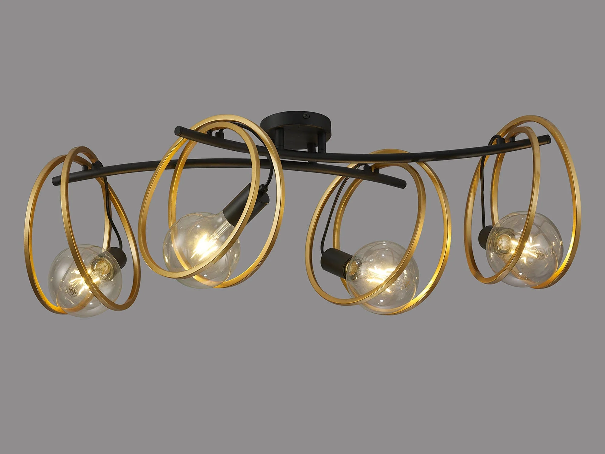 Corfu Double Ring Indoor Semi Flush Ceiling Light 1/2/3/4Lt, Matt Black & Painted Gold - Image 26
