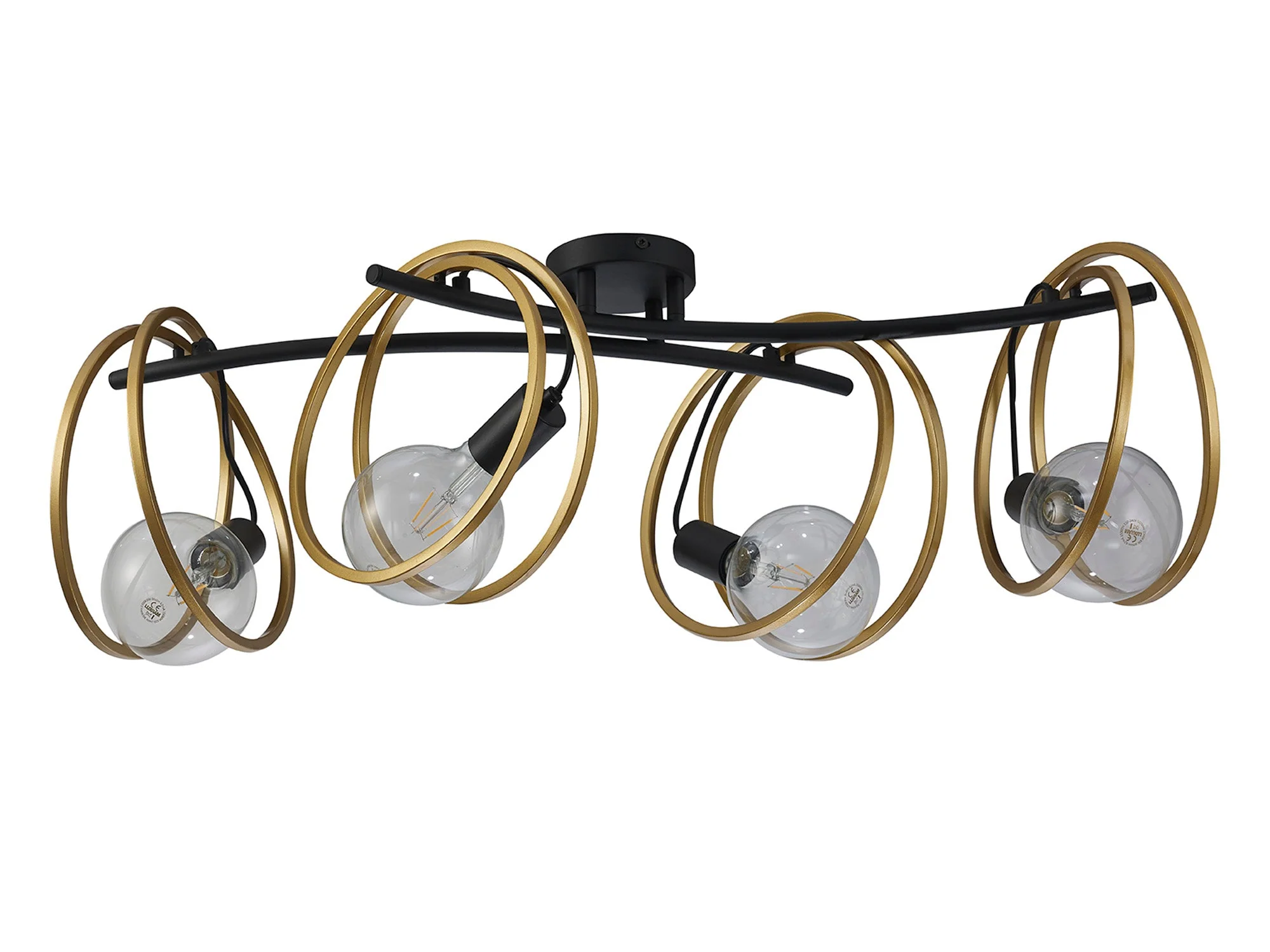 Corfu Double Ring Indoor Semi Flush Ceiling Light 1/2/3/4Lt, Matt Black & Painted Gold - Image 27