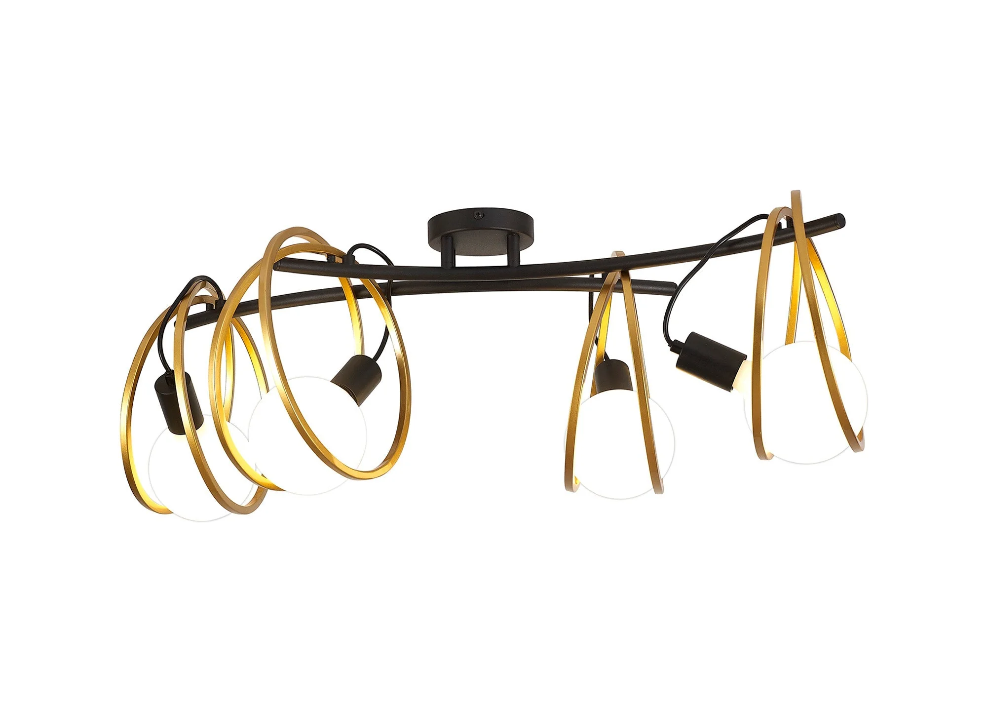 Corfu Double Ring Indoor Semi Flush Ceiling Light 1/2/3/4Lt, Matt Black & Painted Gold - Image 28