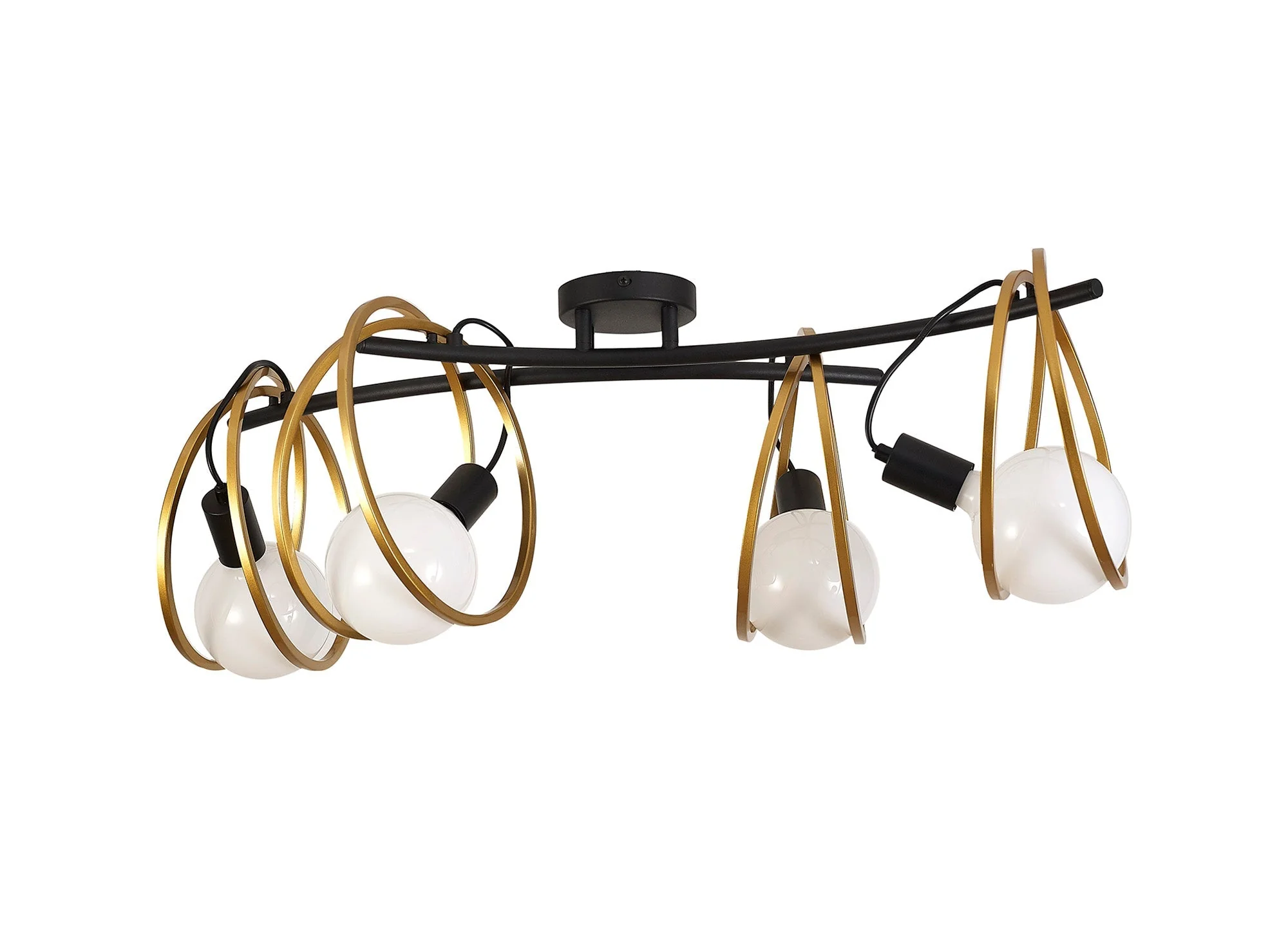 Corfu Double Ring Indoor Semi Flush Ceiling Light 1/2/3/4Lt, Matt Black & Painted Gold - Image 29