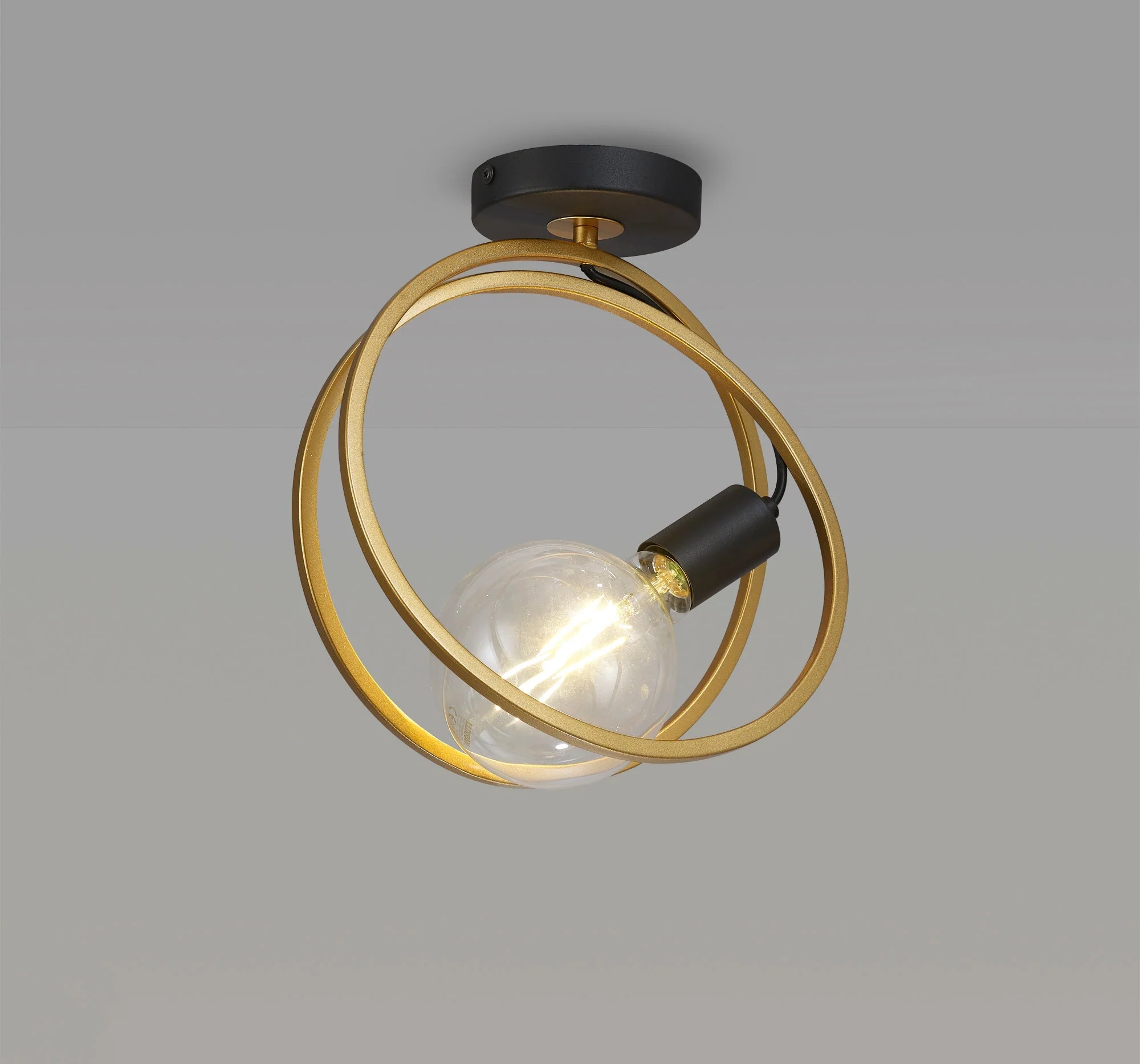 Corfu Double Ring Indoor Semi Flush Ceiling Light 1/2/3/4Lt, Matt Black & Painted Gold - Image 3