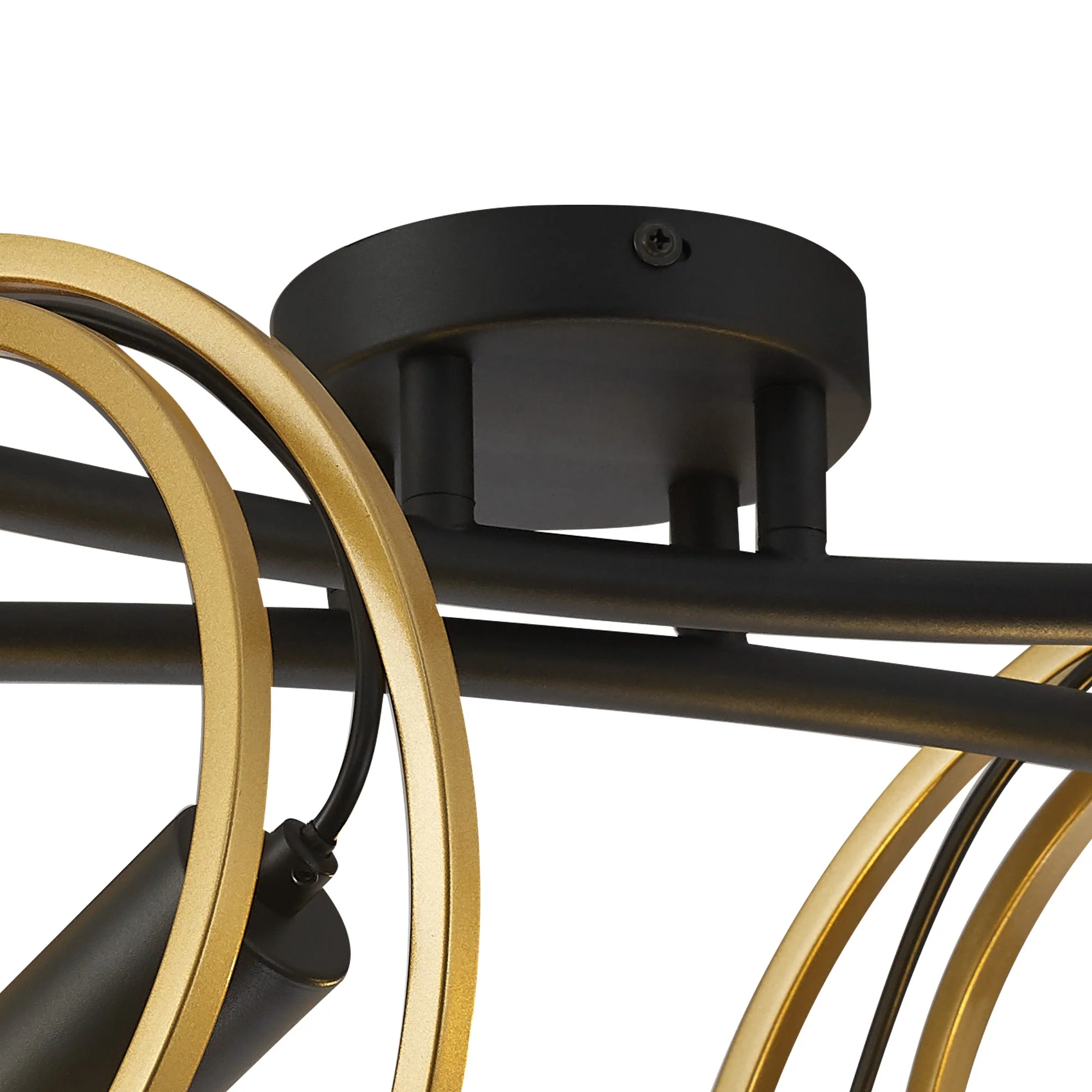 Corfu Double Ring Indoor Semi Flush Ceiling Light 1/2/3/4Lt, Matt Black & Painted Gold - Image 30