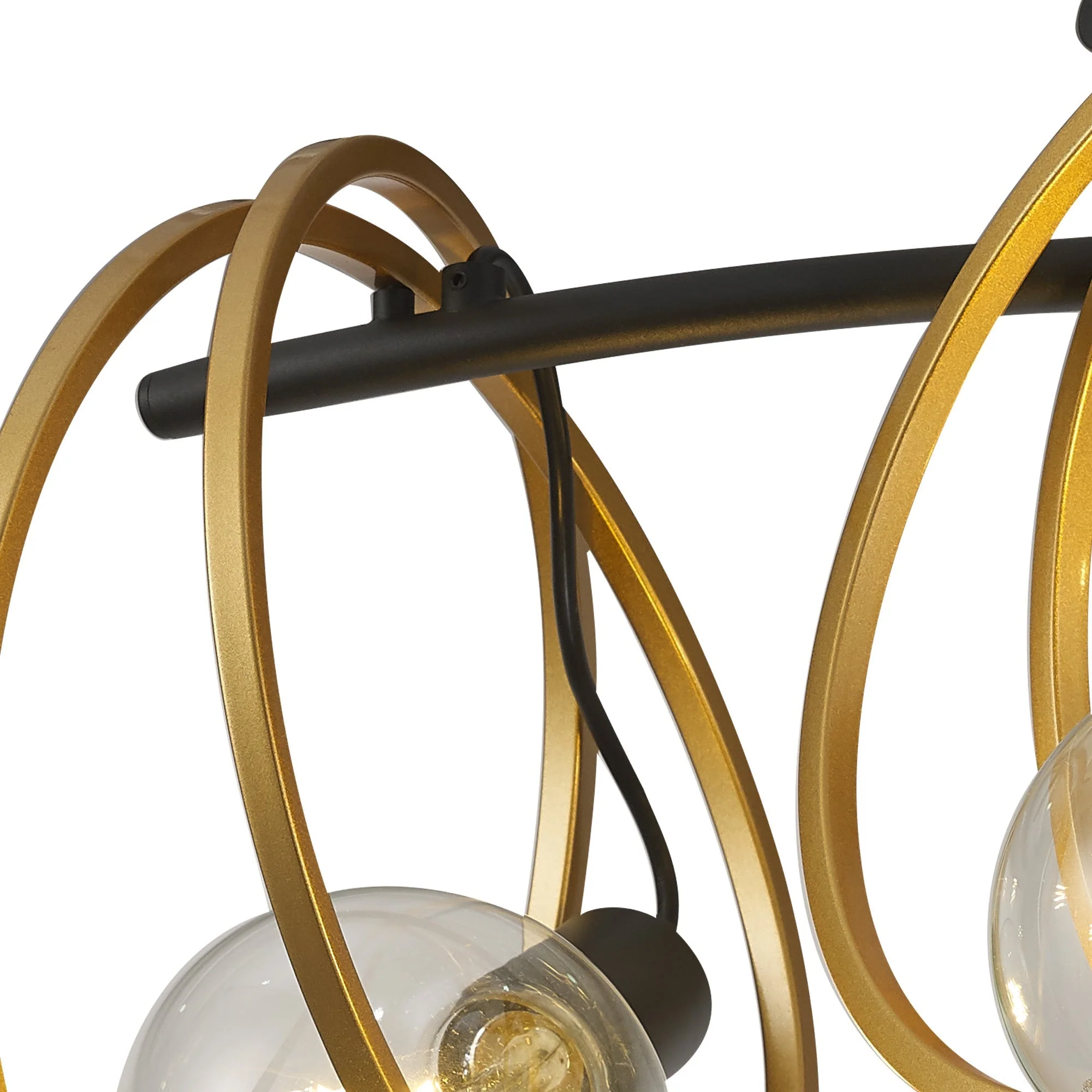 Corfu Double Ring Indoor Semi Flush Ceiling Light 1/2/3/4Lt, Matt Black & Painted Gold - Image 31