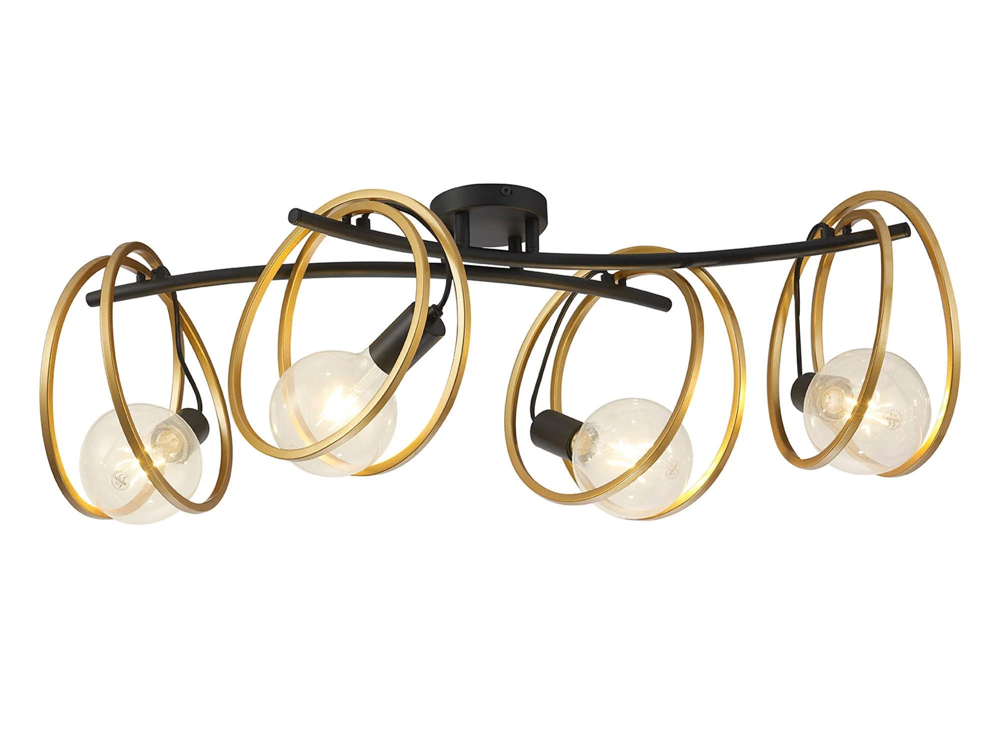 Corfu Double Ring Indoor Semi Flush Ceiling Light 1/2/3/4Lt, Matt Black & Painted Gold - Image 33