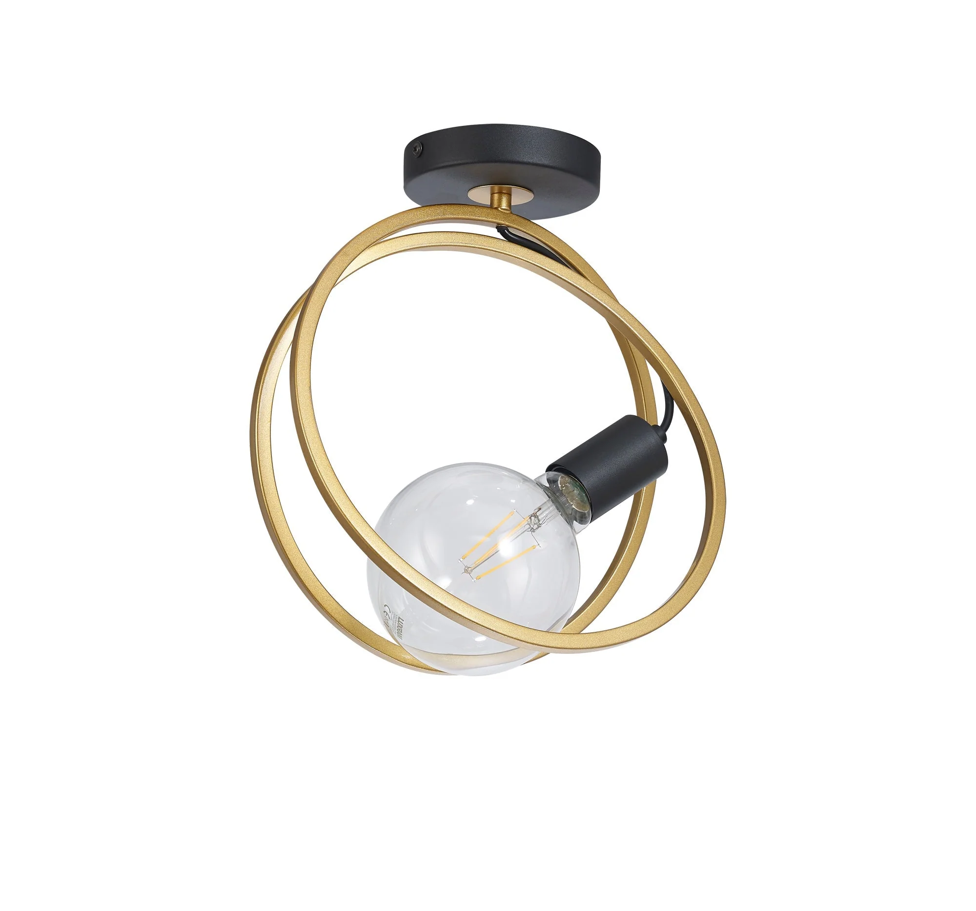 Corfu Double Ring Indoor Semi Flush Ceiling Light 1/2/3/4Lt, Matt Black & Painted Gold - Image 4
