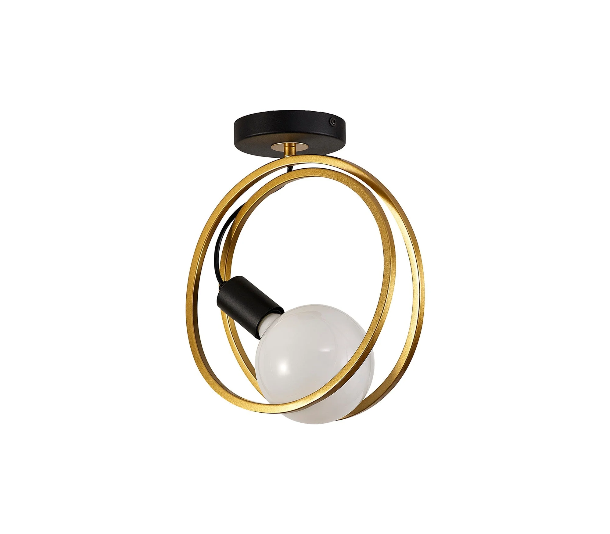 Corfu Double Ring Indoor Semi Flush Ceiling Light 1/2/3/4Lt, Matt Black & Painted Gold - Image 6