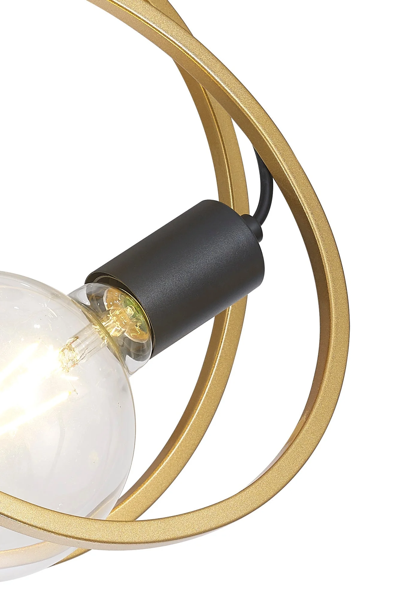 Corfu Double Ring Indoor Semi Flush Ceiling Light 1/2/3/4Lt, Matt Black & Painted Gold - Image 8