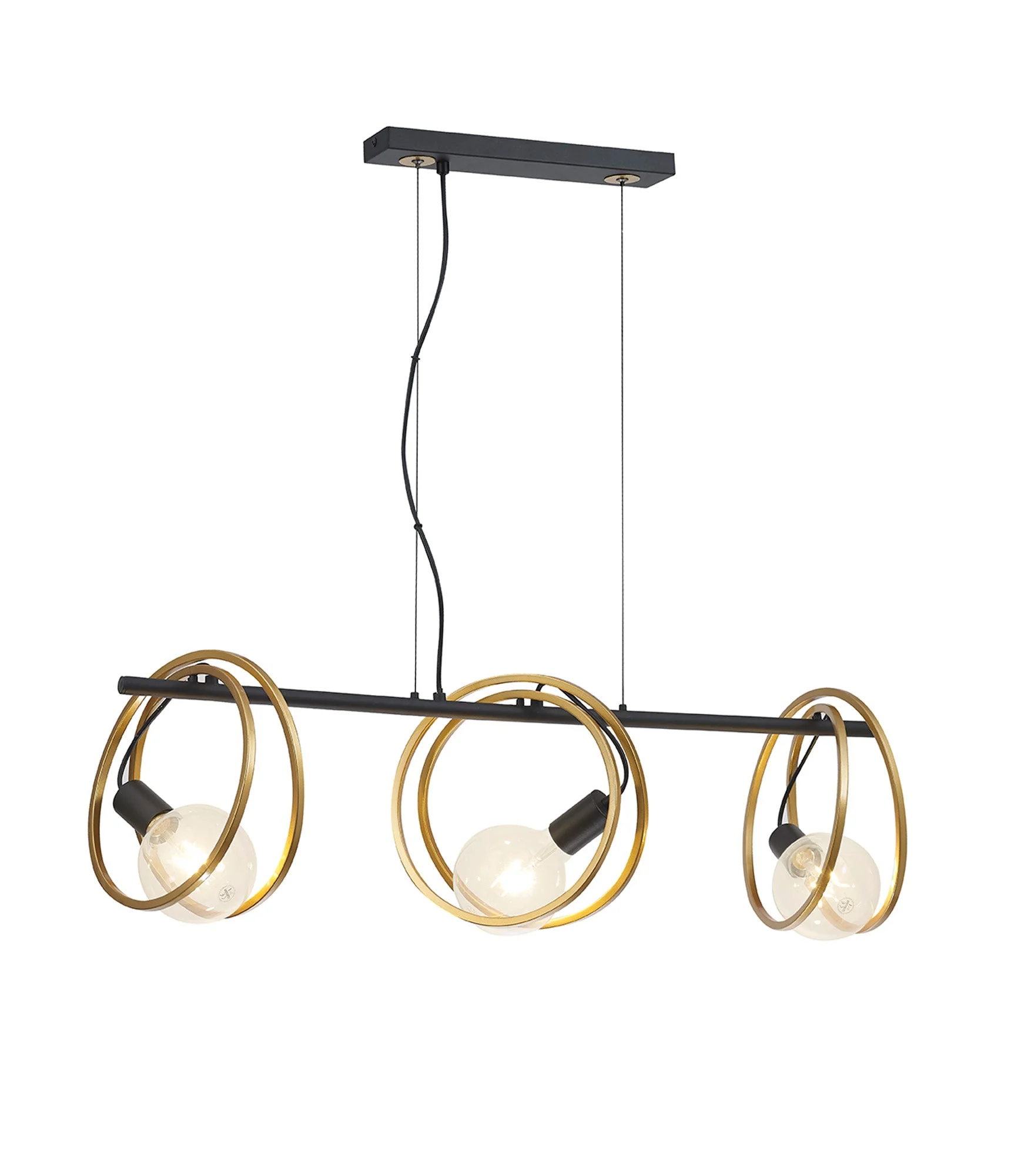 Corfu Double Ring Kitchen Table/Island Light, 3 Light E27, Matt Black  &  Painted Gold, G95 & 120 Lamp Recommended - Image 10