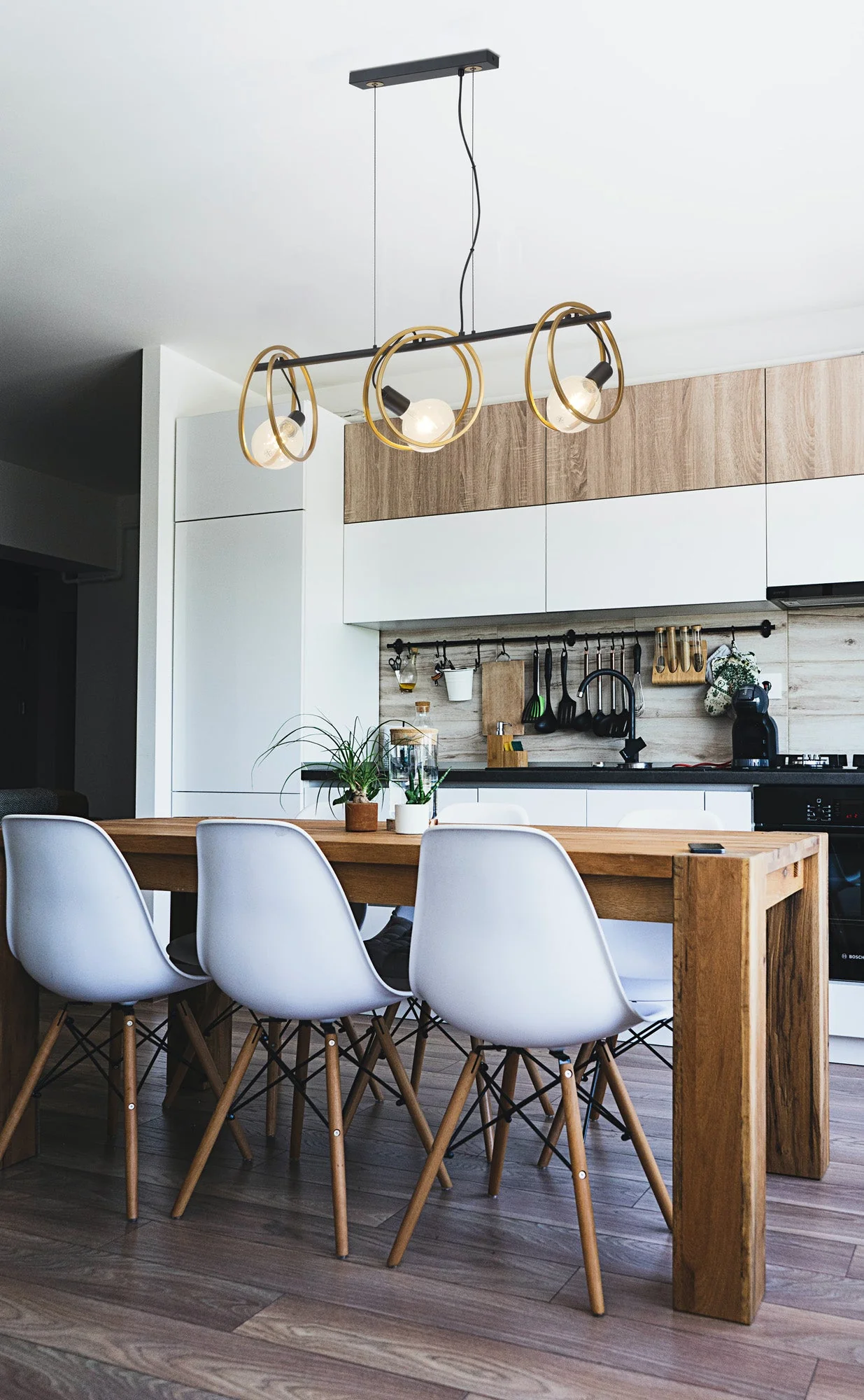 Corfu Double Ring Kitchen Table/Island Light, 3 Light E27, Matt Black  &  Painted Gold, G95 & 120 Lamp Recommended - Image 4