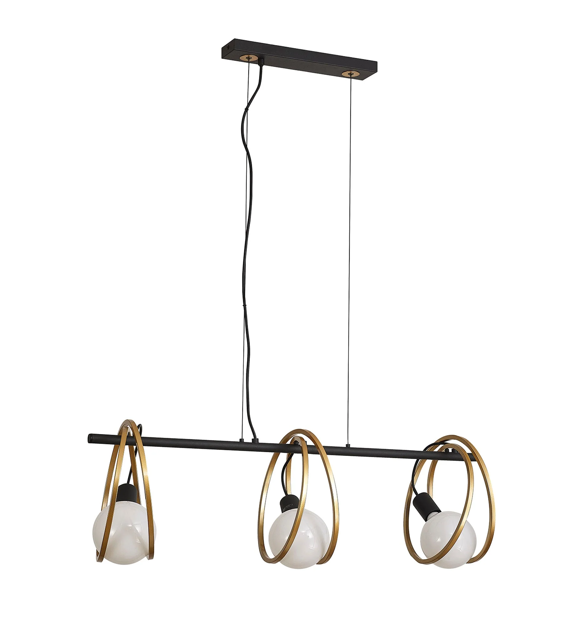 Corfu Double Ring Kitchen Table/Island Light, 3 Light E27, Matt Black  &  Painted Gold, G95 & 120 Lamp Recommended - Image 5