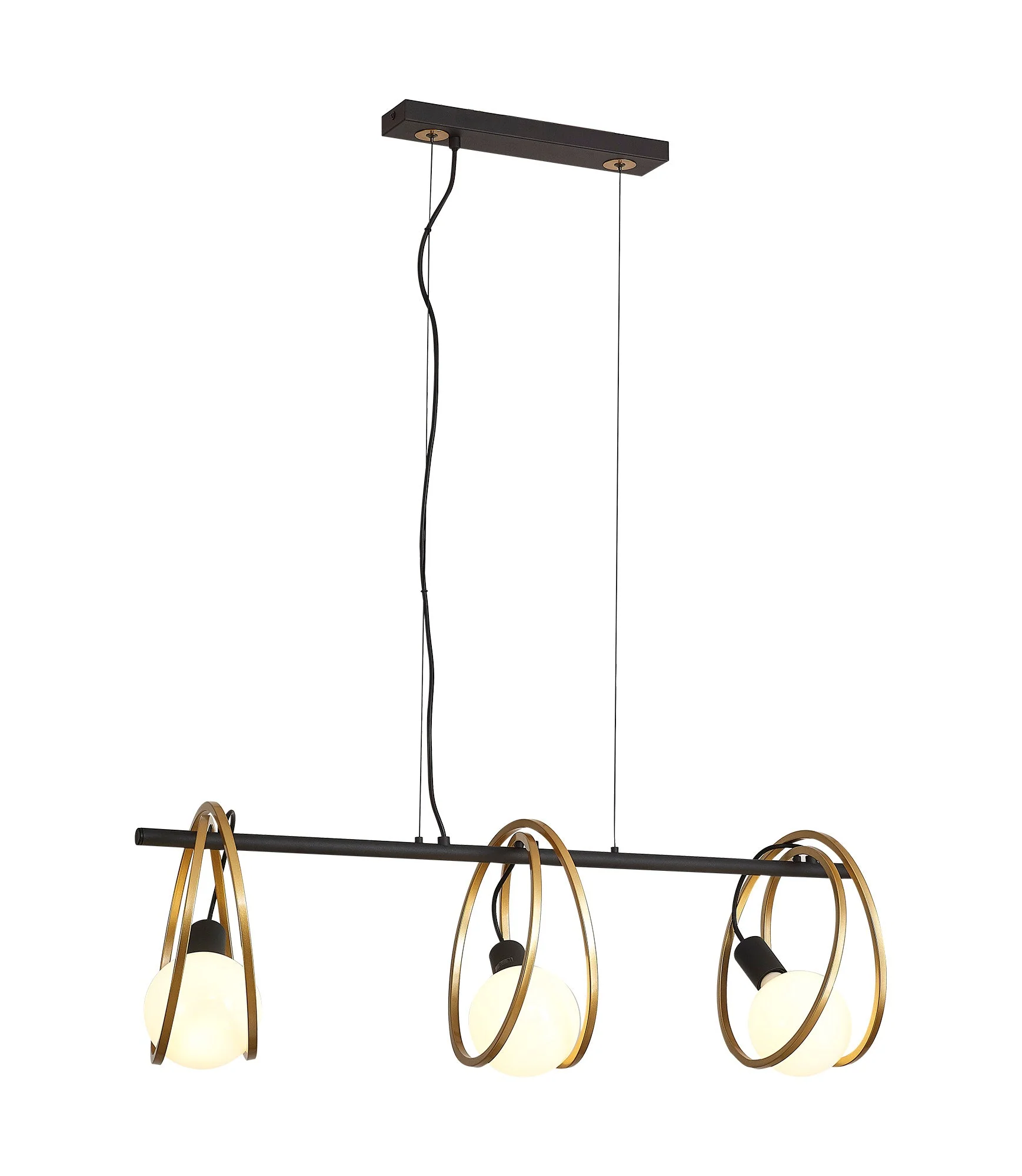 Corfu Double Ring Kitchen Table/Island Light, 3 Light E27, Matt Black  &  Painted Gold, G95 & 120 Lamp Recommended - Image 6
