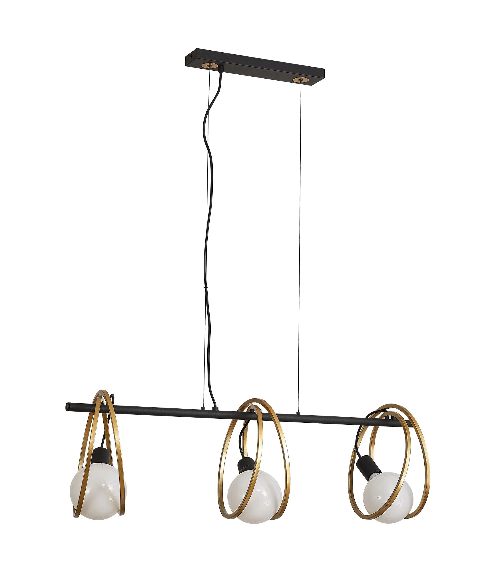 Corfu Double Ring Kitchen Table/Island Light, 3 Light E27, Matt Black  &  Painted Gold, G95 & 120 Lamp Recommended - Image 7