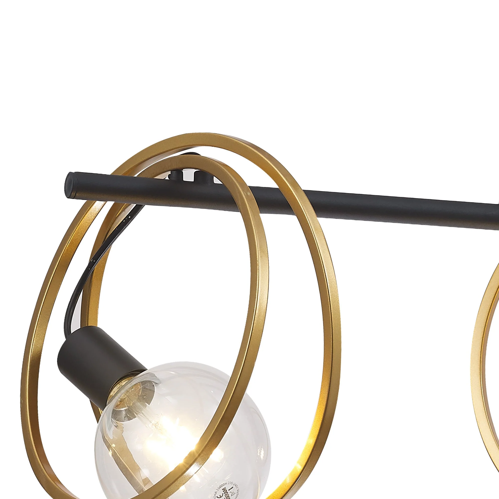 Corfu Double Ring Kitchen Table/Island Light, 3 Light E27, Matt Black  &  Painted Gold, G95 & 120 Lamp Recommended - Image 9