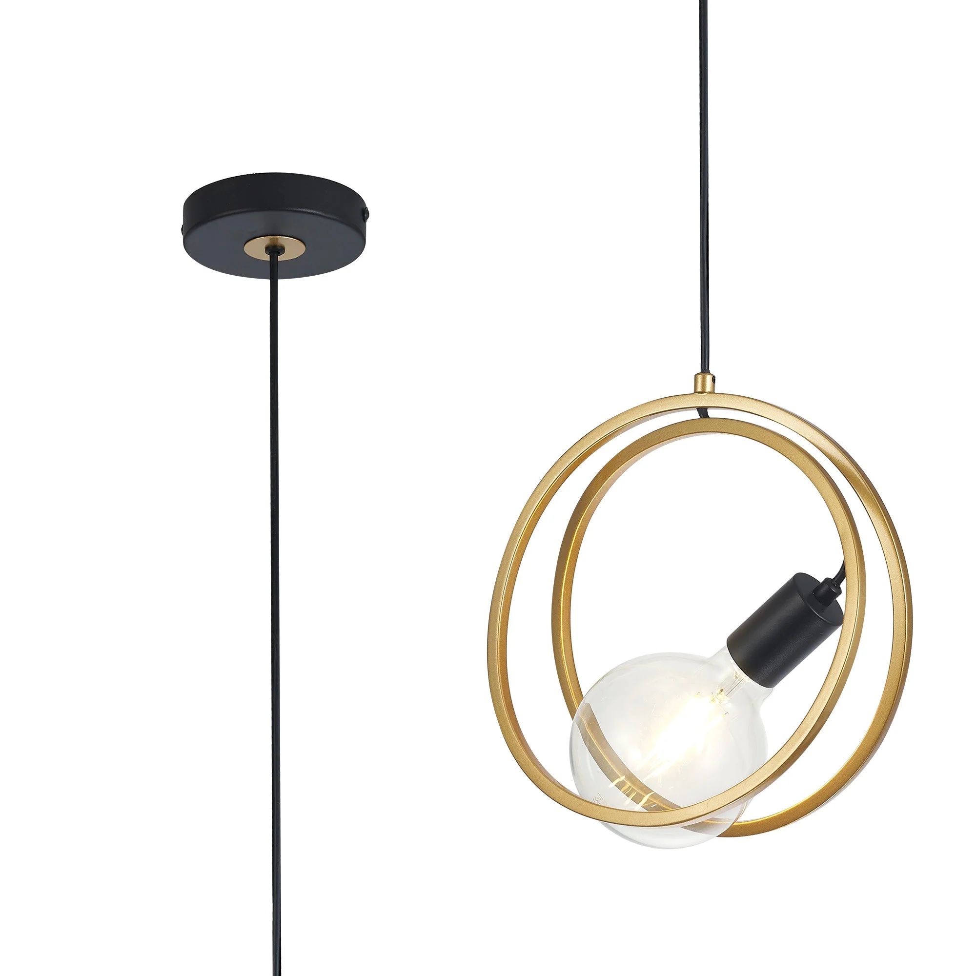 Corfu Double Ring Pendant Light, 1 Light E27, Matt Black & Painted Gold - Image 10