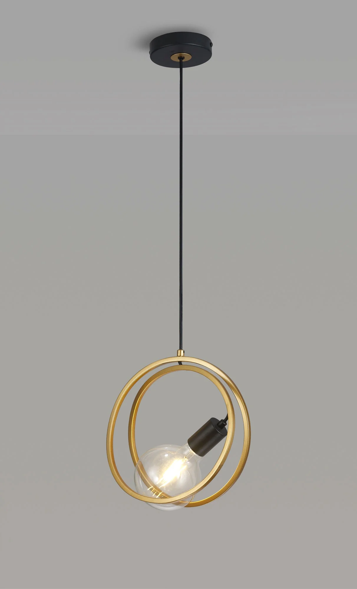 Corfu Double Ring Pendant Light, 1 Light E27, Matt Black & Painted Gold - Image 3
