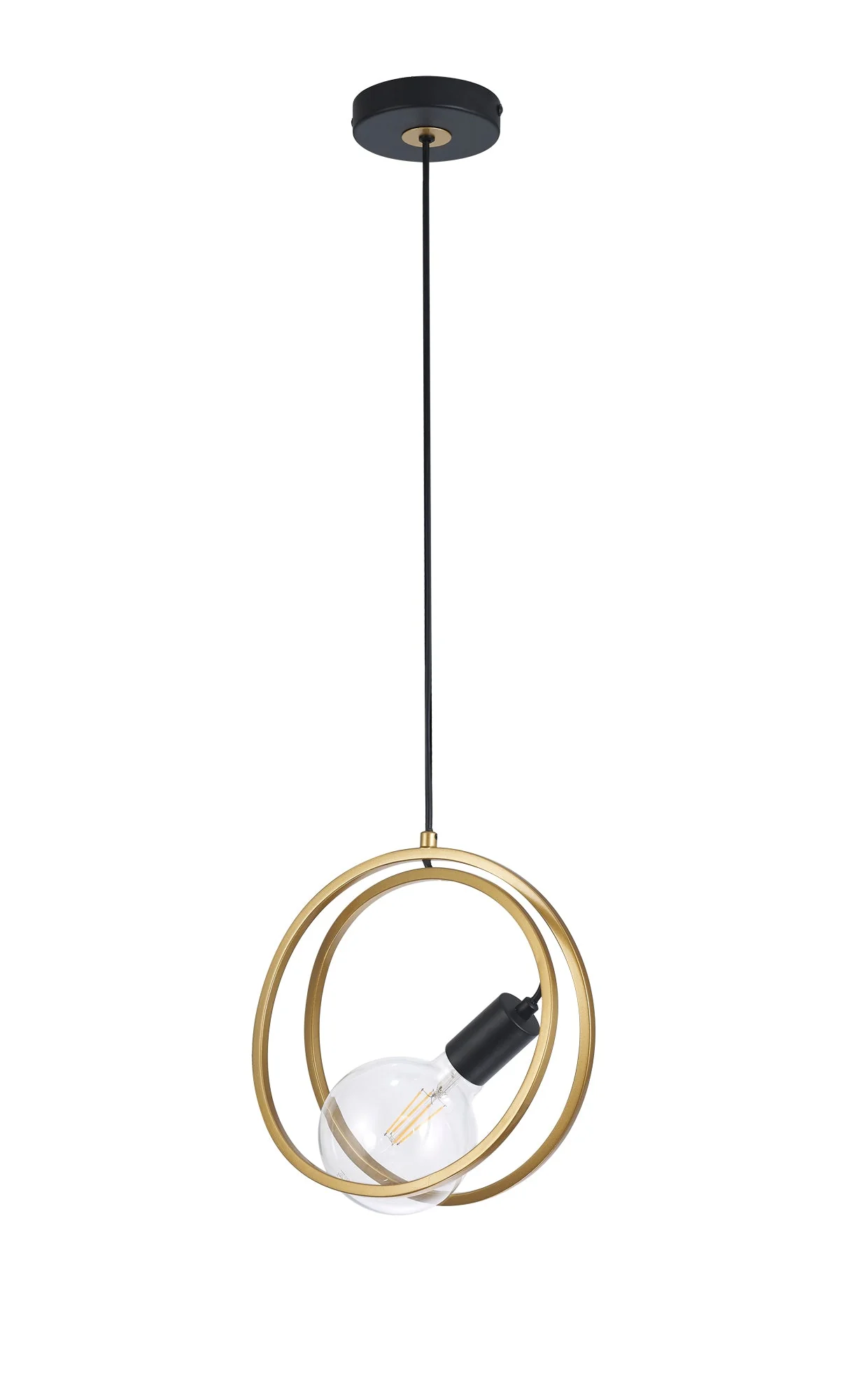Corfu Double Ring Pendant Light, 1 Light E27, Matt Black & Painted Gold - Image 5