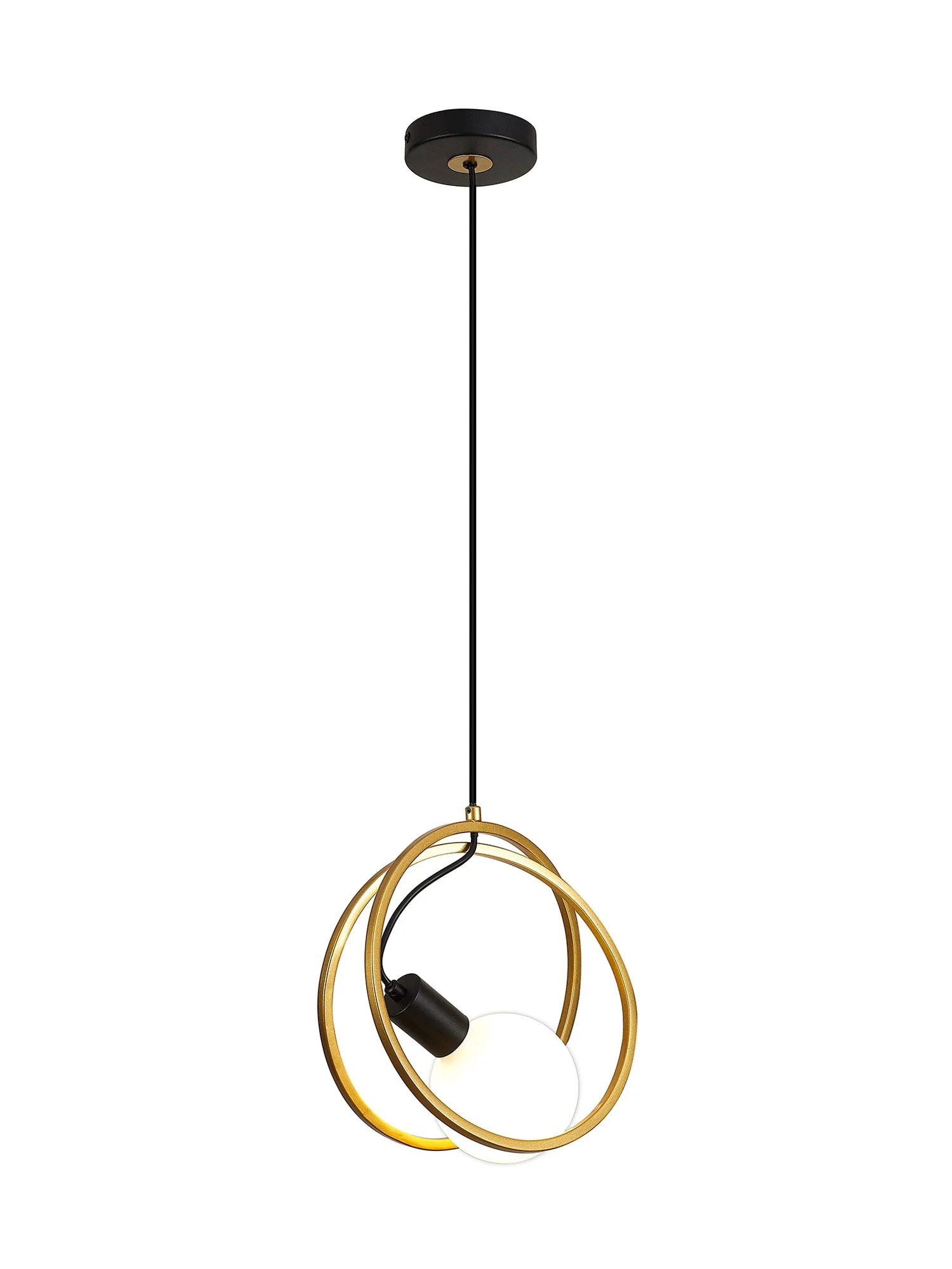 Corfu Double Ring Pendant Light, 1 Light E27, Matt Black & Painted Gold - Image 6
