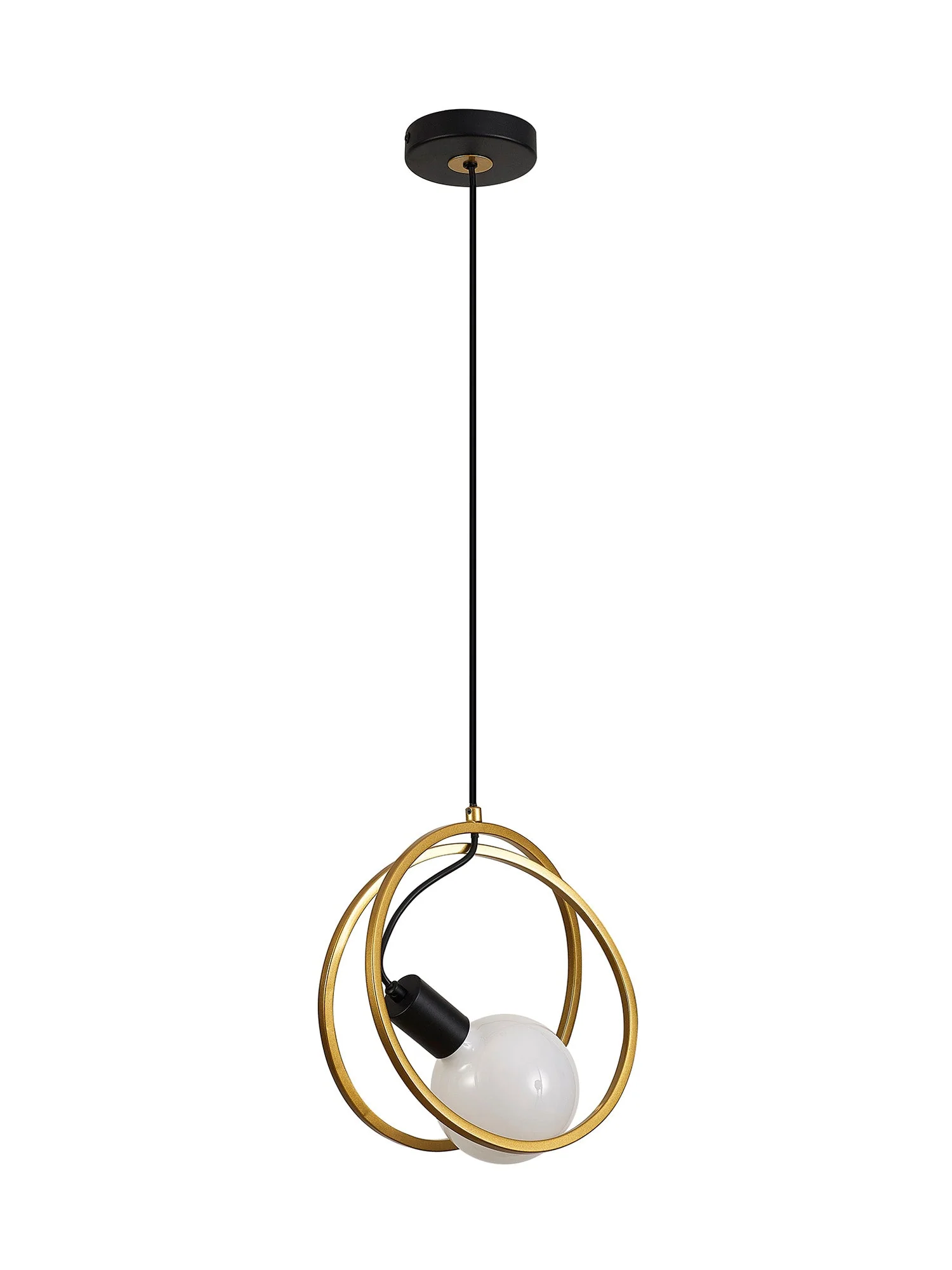 Corfu Double Ring Pendant Light, 1 Light E27, Matt Black & Painted Gold - Image 7