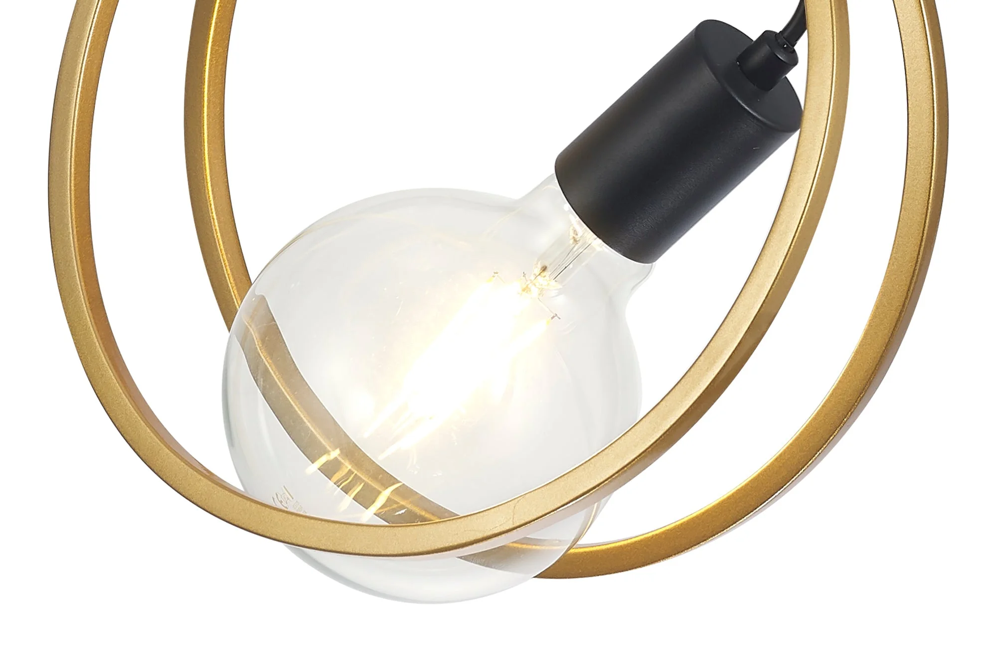Corfu Double Ring Pendant Light, 1 Light E27, Matt Black & Painted Gold - Image 9