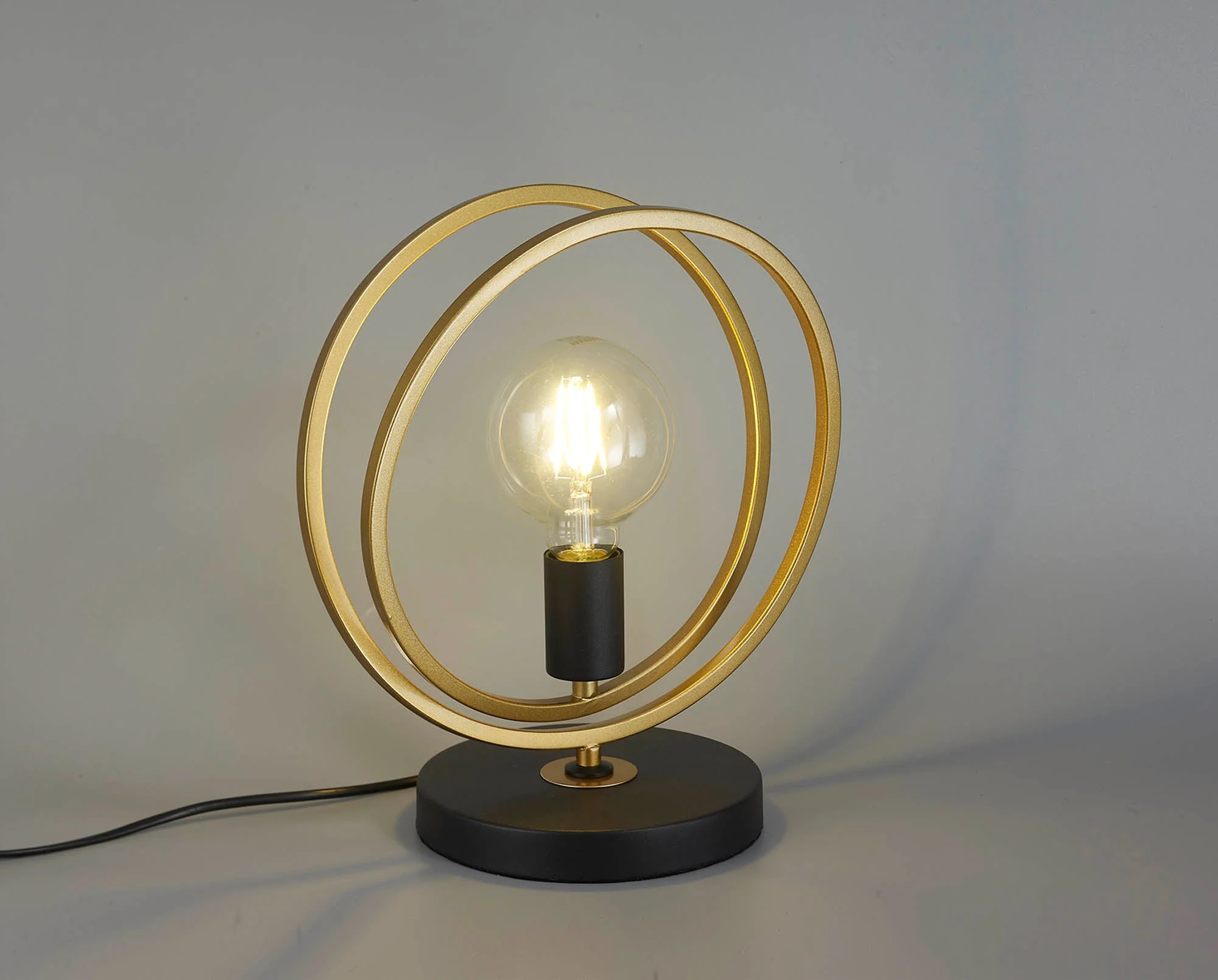 Corfu Double Ring Table Lamp, 1 Light E27, Matt Black & Painted Gold, G95 & 120 Lamp Recommended - Image 3