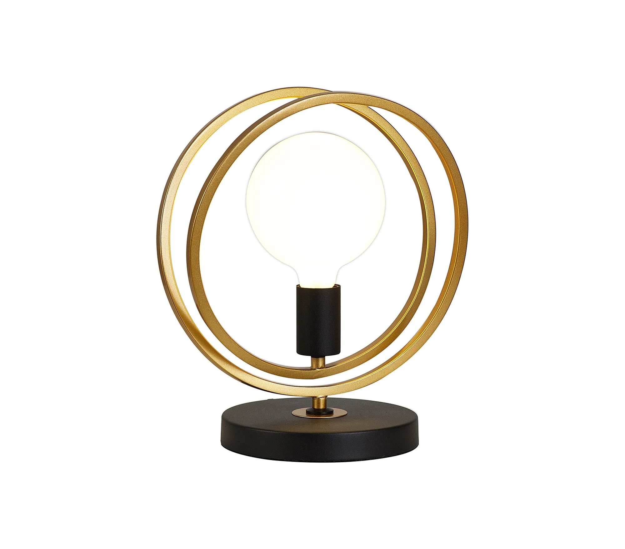 Corfu Double Ring Table Lamp, 1 Light E27, Matt Black & Painted Gold, G95 & 120 Lamp Recommended - Image 4