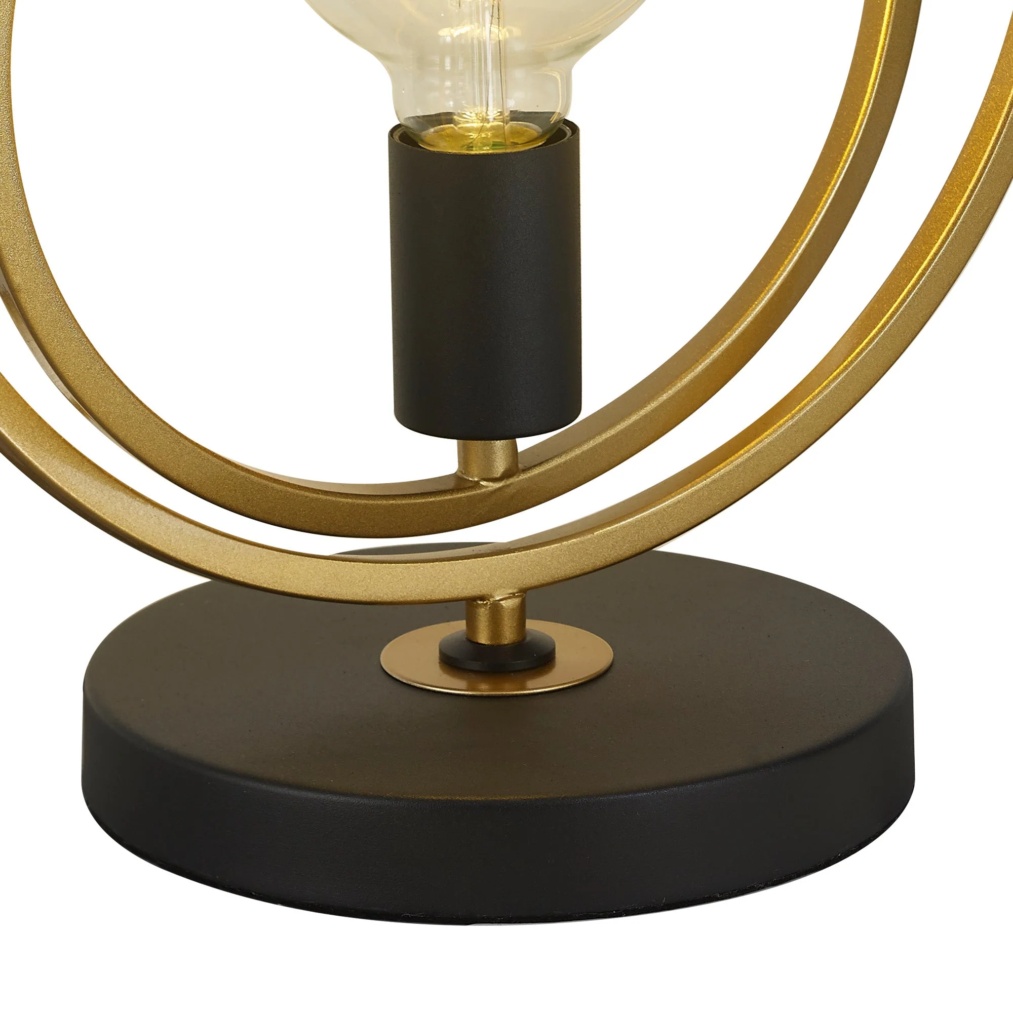 Corfu Double Ring Table Lamp, 1 Light E27, Matt Black & Painted Gold, G95 & 120 Lamp Recommended - Image 6