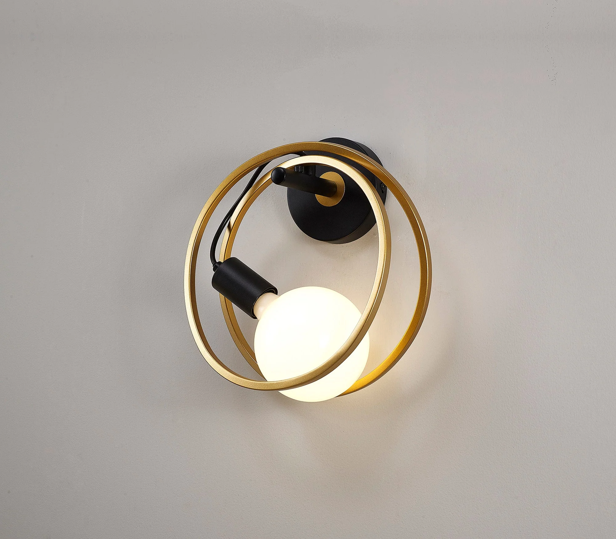 Corfu Double Ring Wall Lamp, 1 Light E27, Matt Black  &  Painted Gold, G95 & 120 Lamp Recommended - Image 2