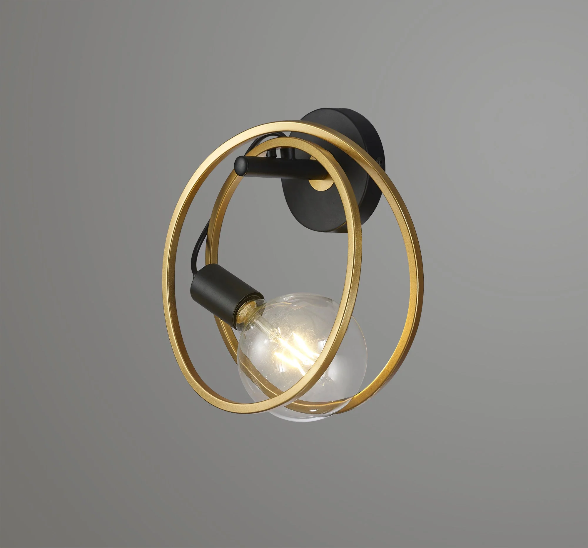 Corfu Double Ring Wall Lamp, 1 Light E27, Matt Black  &  Painted Gold, G95 & 120 Lamp Recommended - Image 3