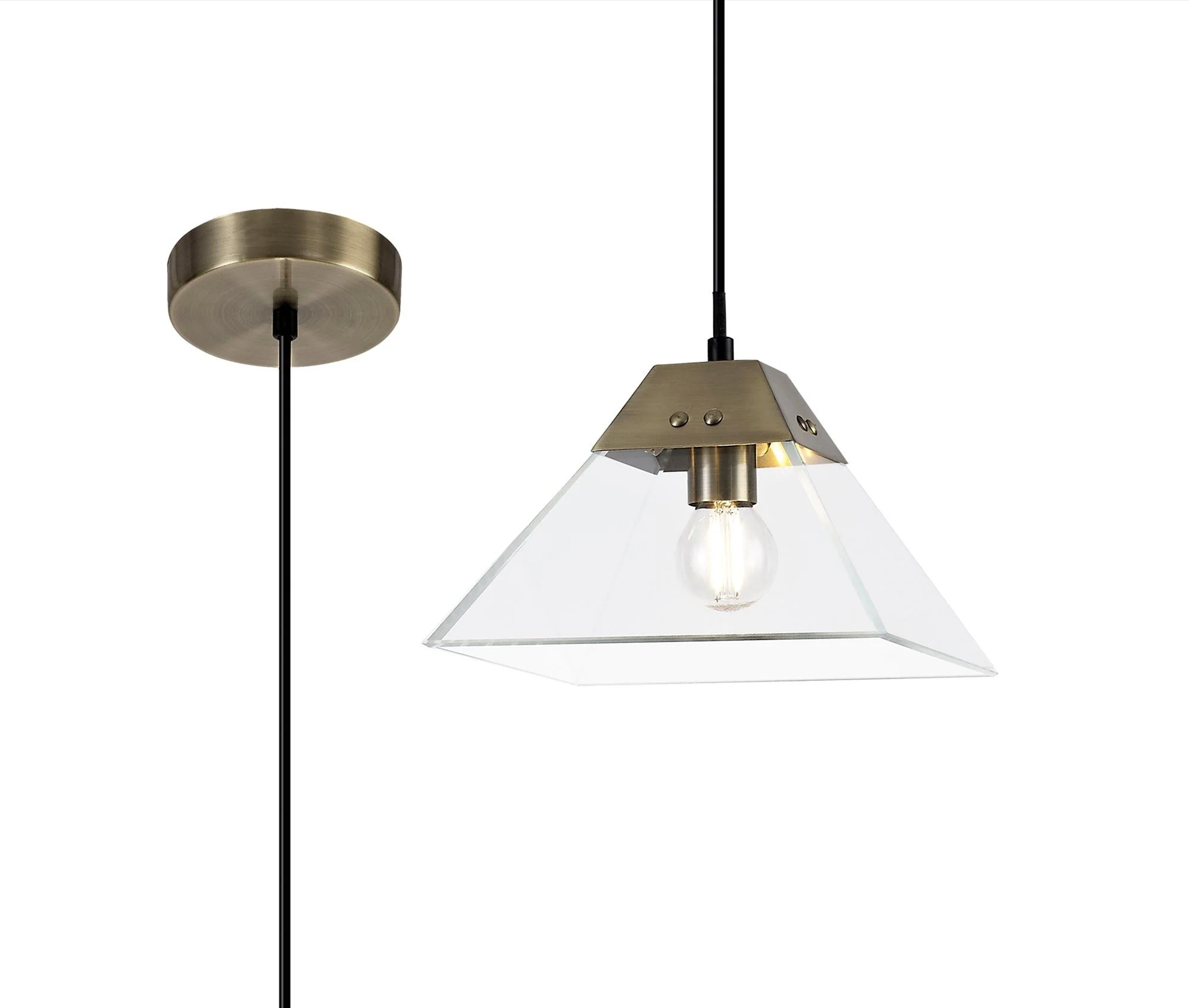 Correy Square Pendant Small/Large, 1 Light E14, Polished Chrome/Antique Brass IP20 - Image 4