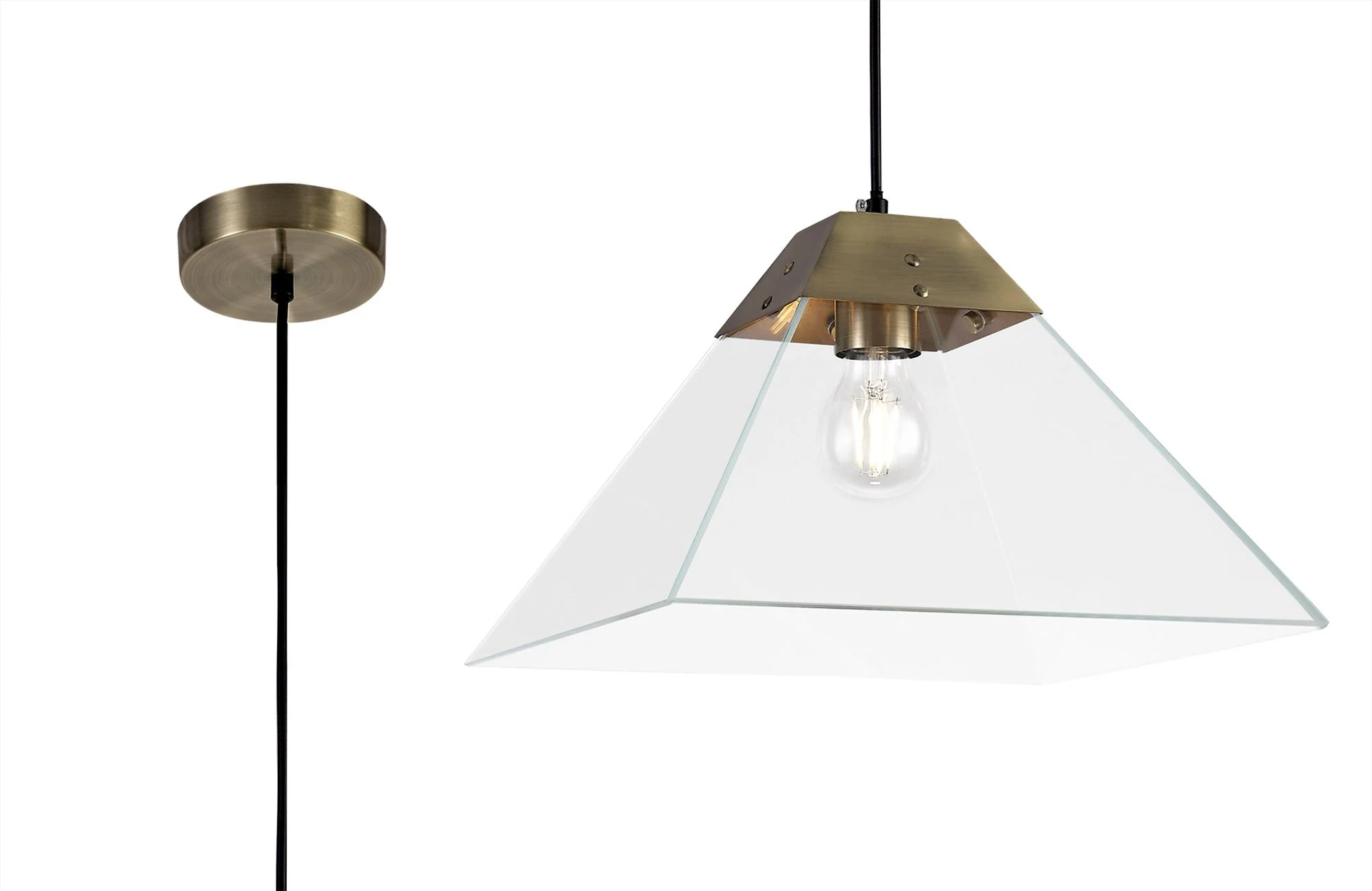 Correy Square Pendant Small/Large, 1 Light E14, Polished Chrome/Antique Brass IP20 - Image 5