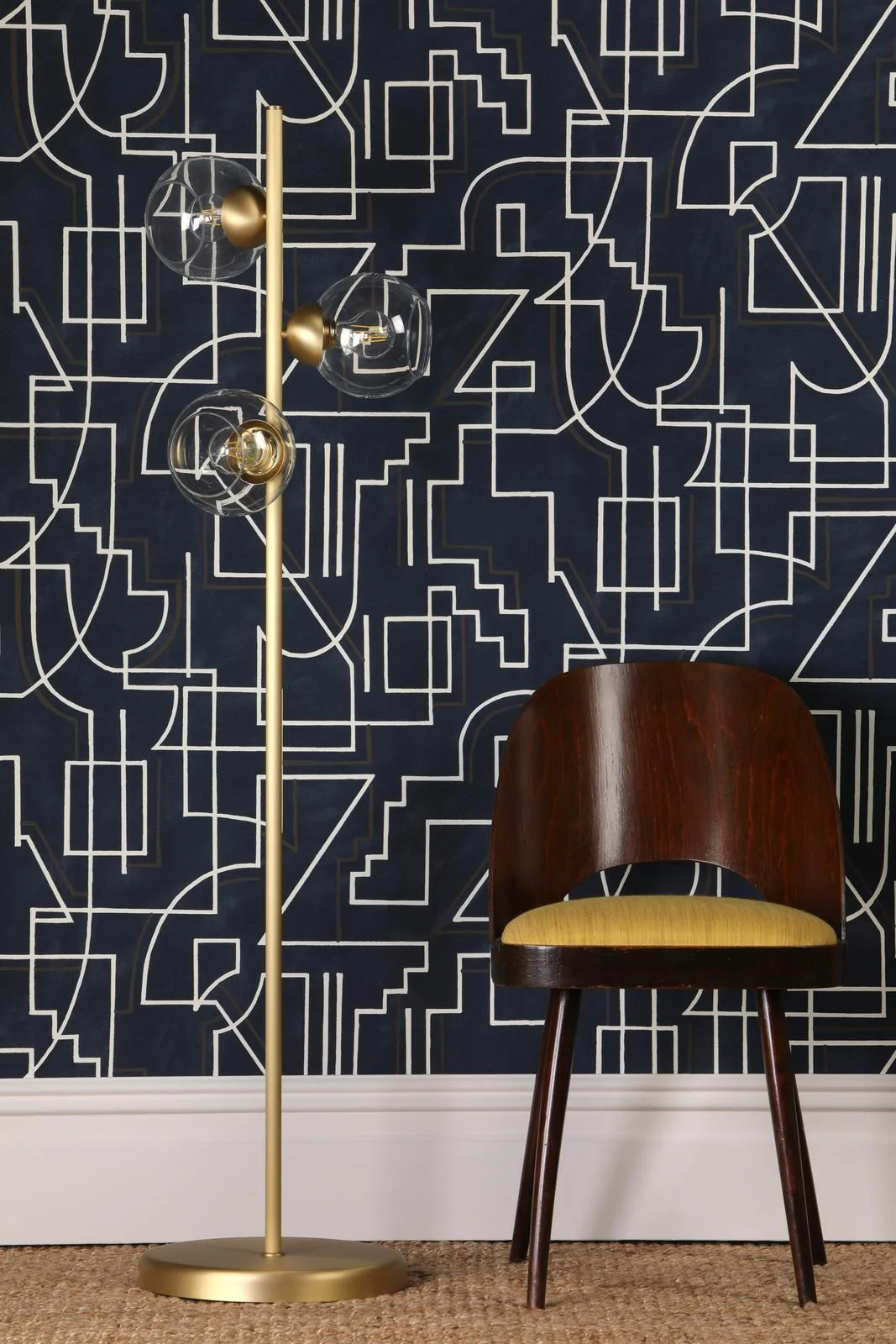 Cosmos 3 Light Floor Lamp- Butter Brass and Glass - Image 3