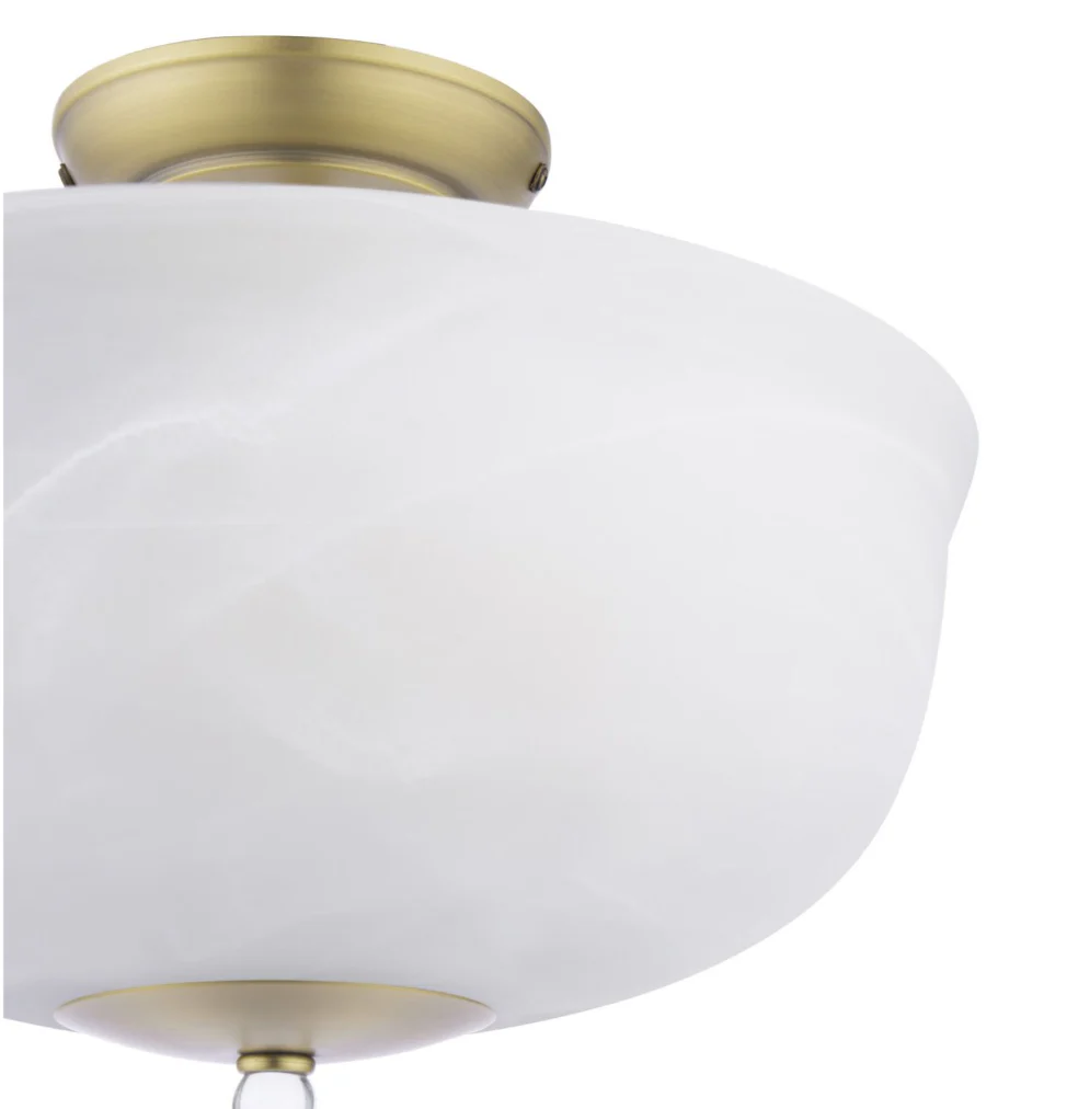 Cossington 2 Lt Semi-Flush Light - Matt Antique Brass and White Marble Effect Glass - Image 3