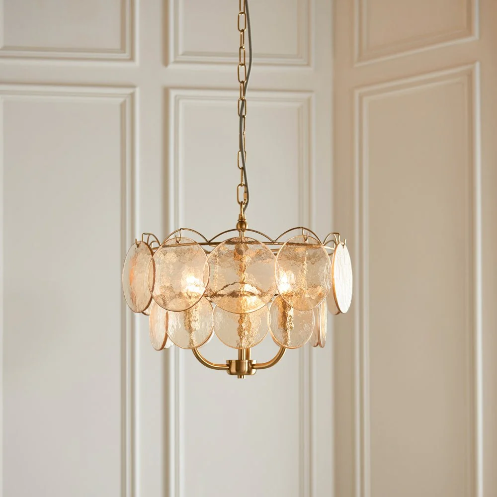 Costa 3/5Lt Chandelier- Brushed Aged Brass Plate & Handmade Champagne Glass - Image 10