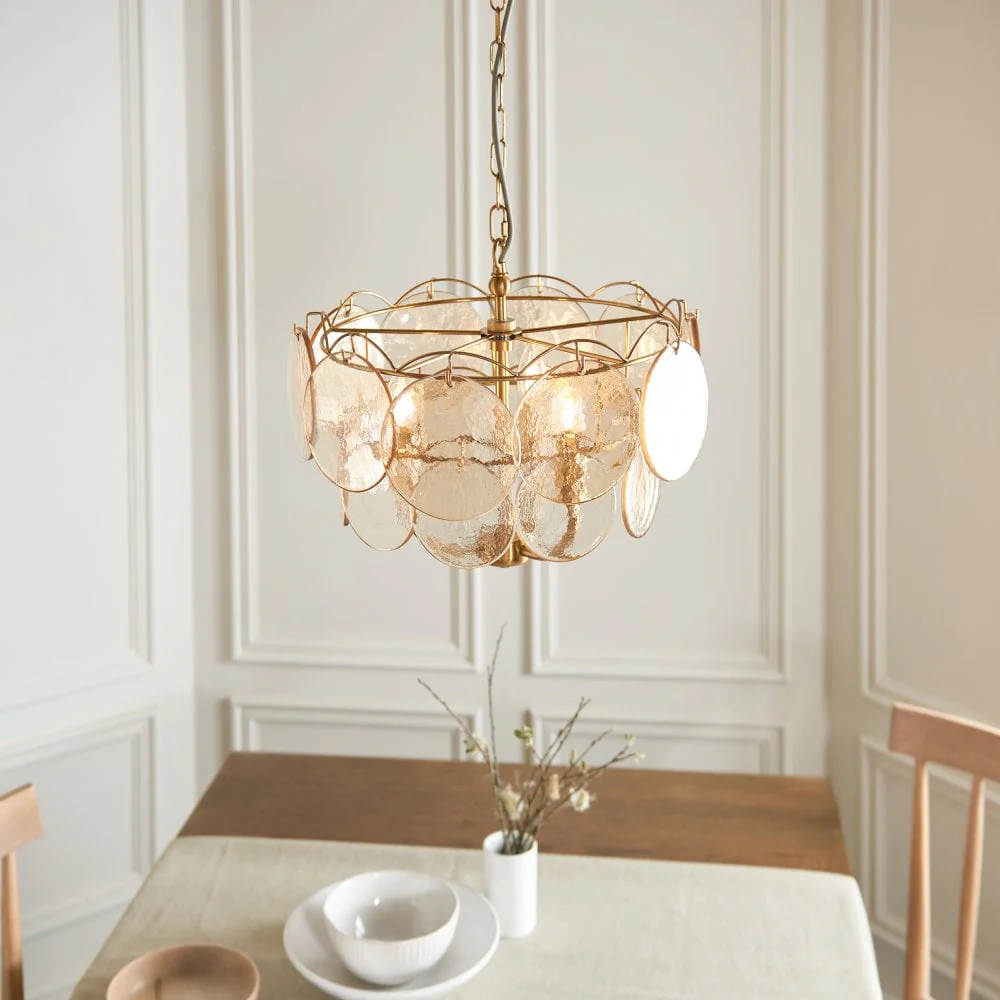 Costa 3/5Lt Chandelier- Brushed Aged Brass Plate & Handmade Champagne Glass - Image 11