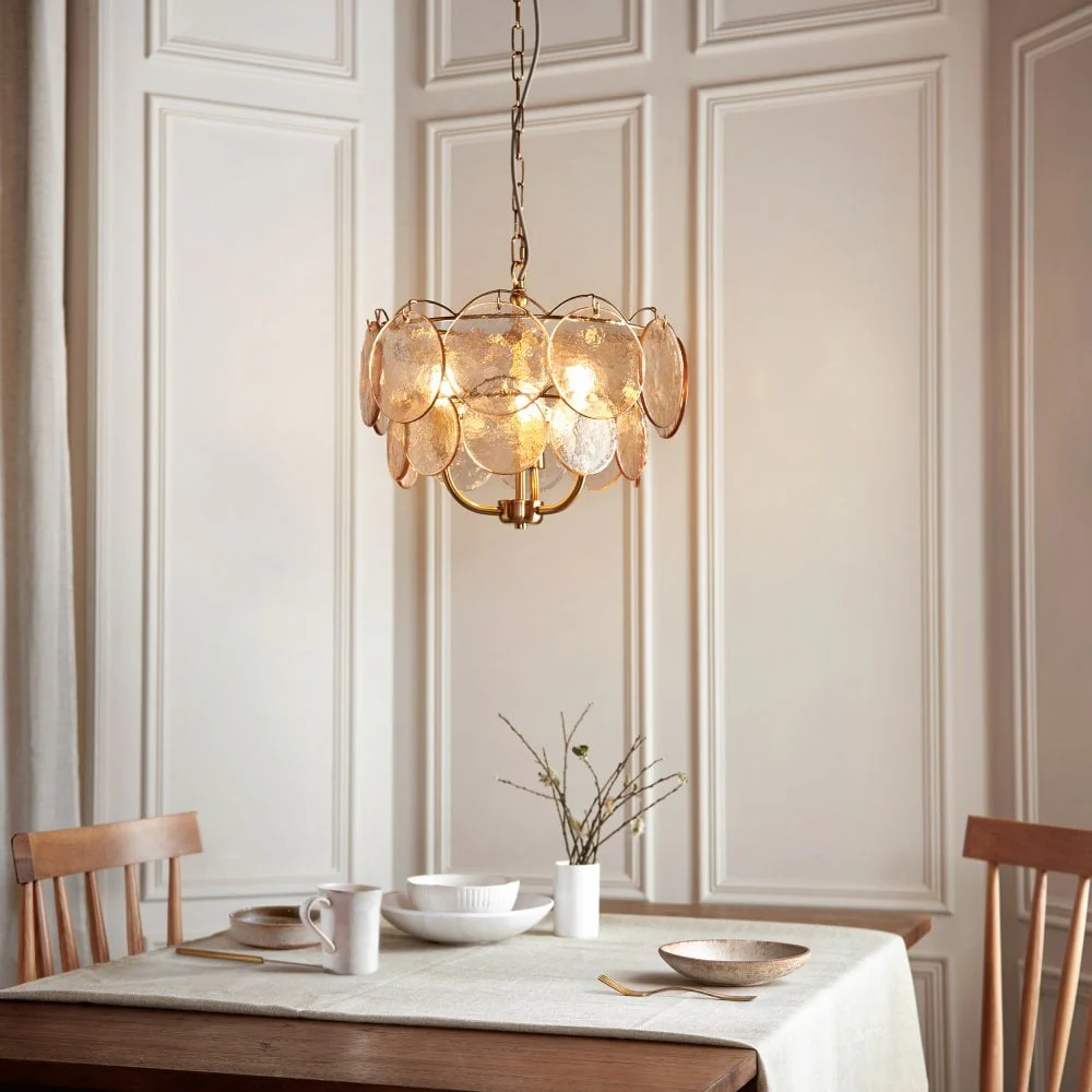 Costa 3/5Lt Chandelier- Brushed Aged Brass Plate & Handmade Champagne Glass - Image 12