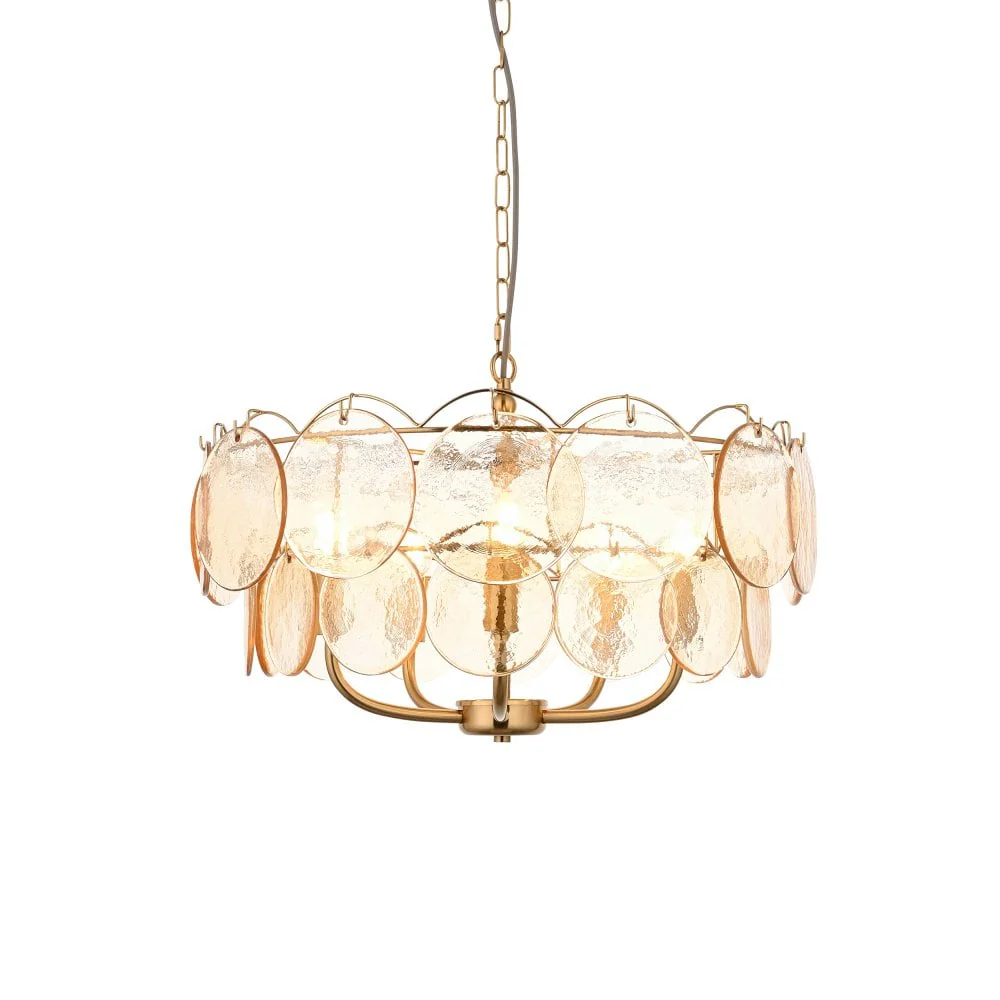Costa 3/5Lt Chandelier- Brushed Aged Brass Plate & Handmade Champagne Glass - Image 2