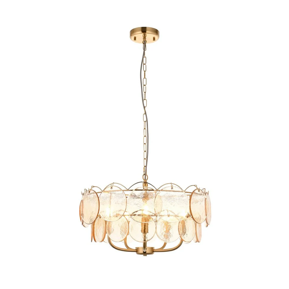 Costa 3/5Lt Chandelier- Brushed Aged Brass Plate & Handmade Champagne Glass - Image 3