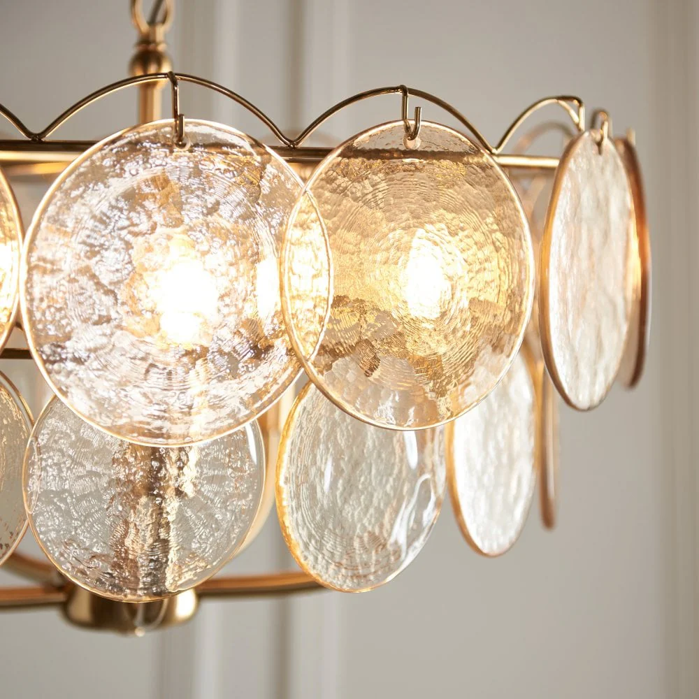 Costa 3/5Lt Chandelier- Brushed Aged Brass Plate & Handmade Champagne Glass - Image 4
