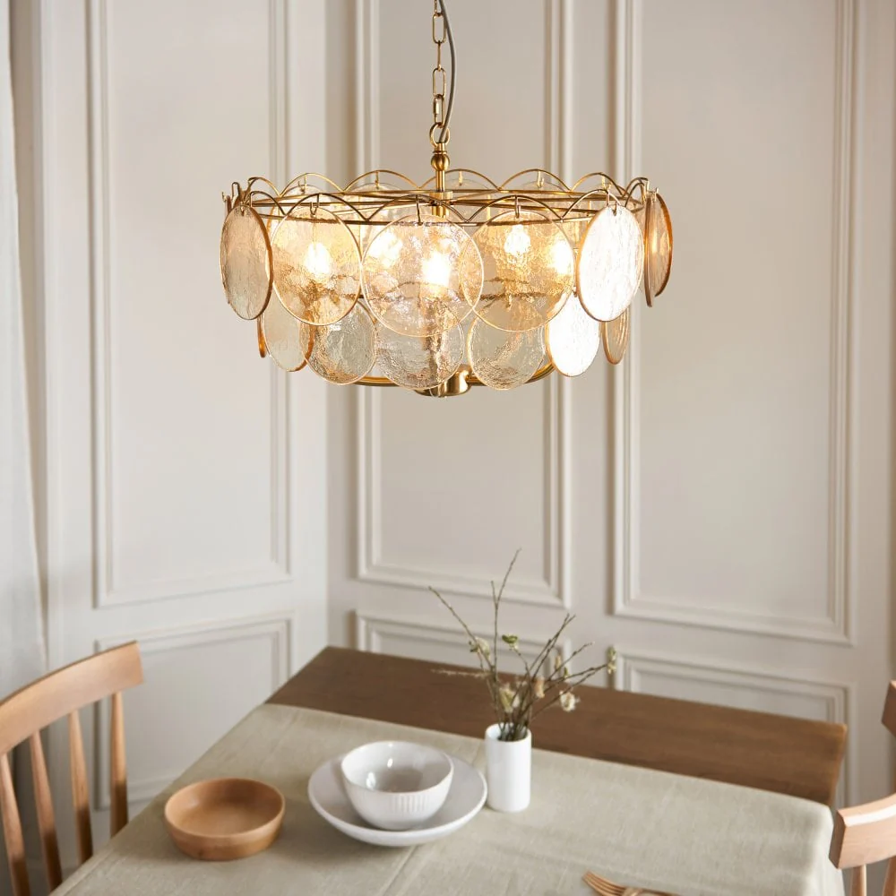 Costa 3/5Lt Chandelier- Brushed Aged Brass Plate & Handmade Champagne Glass - Image 5