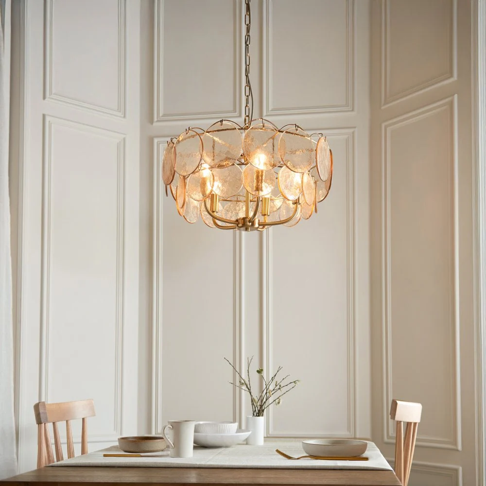 Costa 3/5Lt Chandelier- Brushed Aged Brass Plate & Handmade Champagne Glass - Image 6
